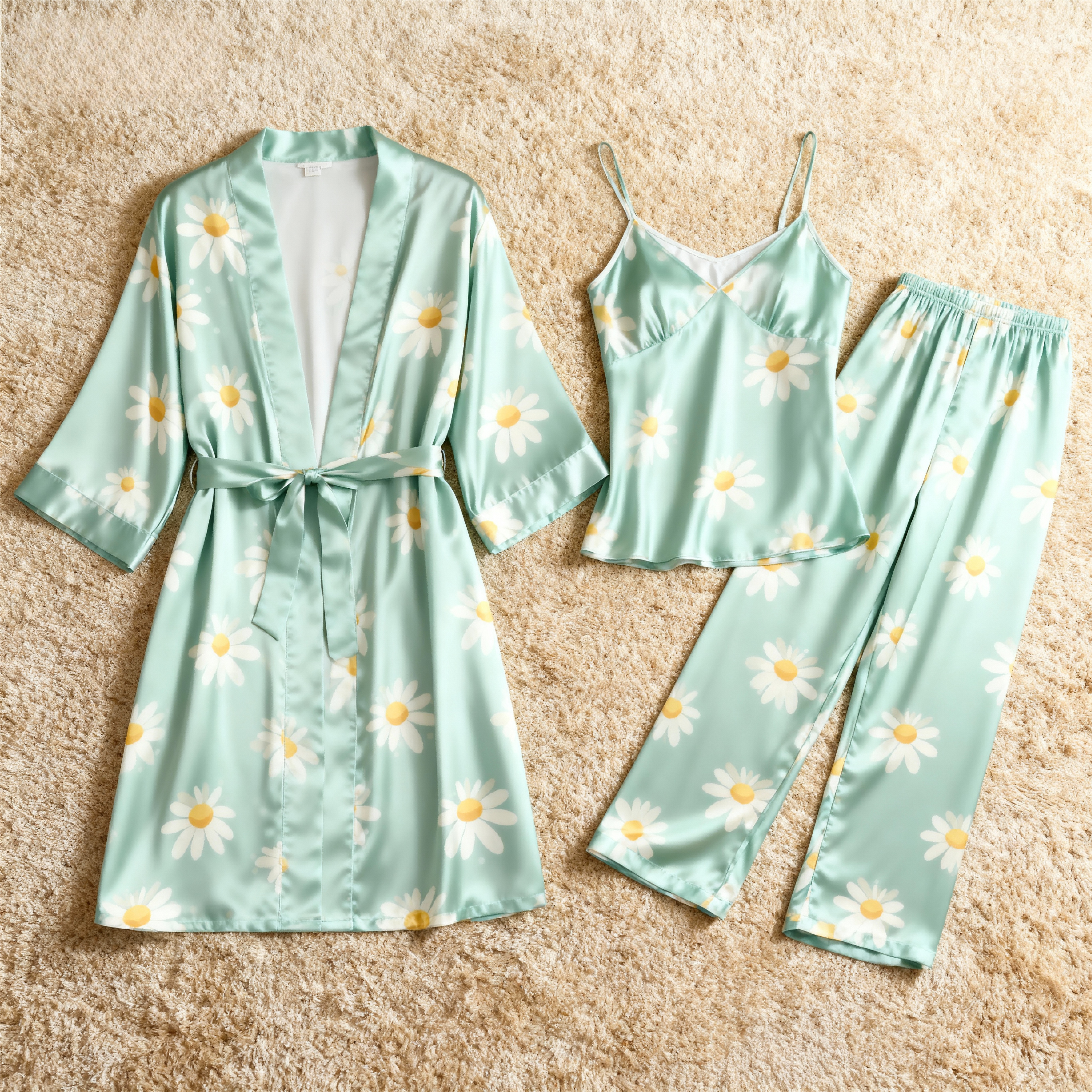 Women's Pajama Set-Satin 3-Piece Daisy Style
