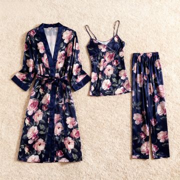 Women's Satin 3 PCS Rose Garden Lounge Set