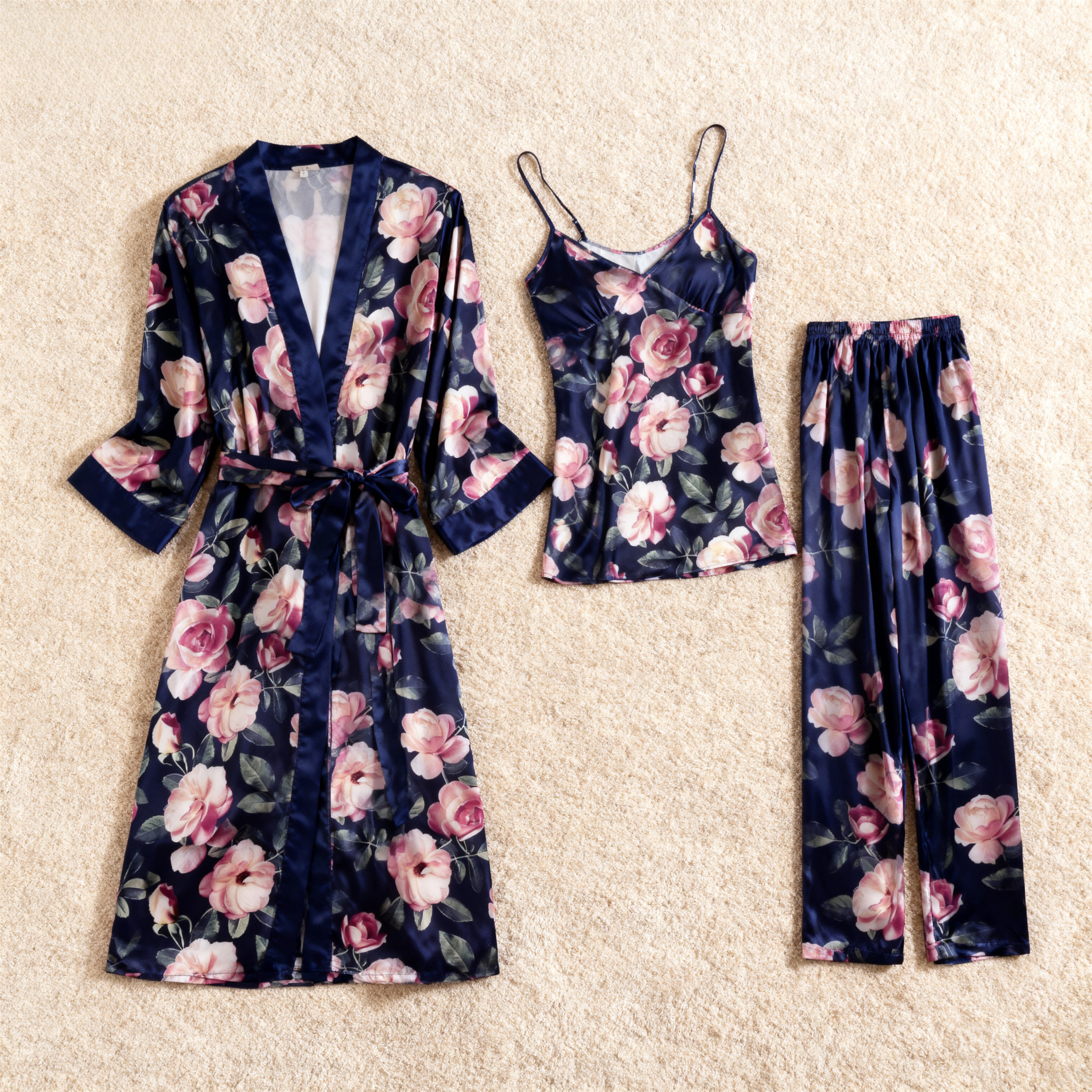 Women's Satin 3 PCS Rose Garden Lounge Set