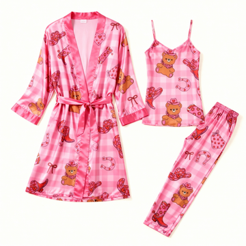 Women's Elegant Satin Hot Pink Pajama Lounge Set