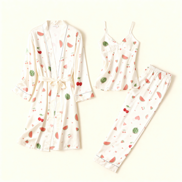 Women's Elegant Satin Fruits Pajama Lounge Set