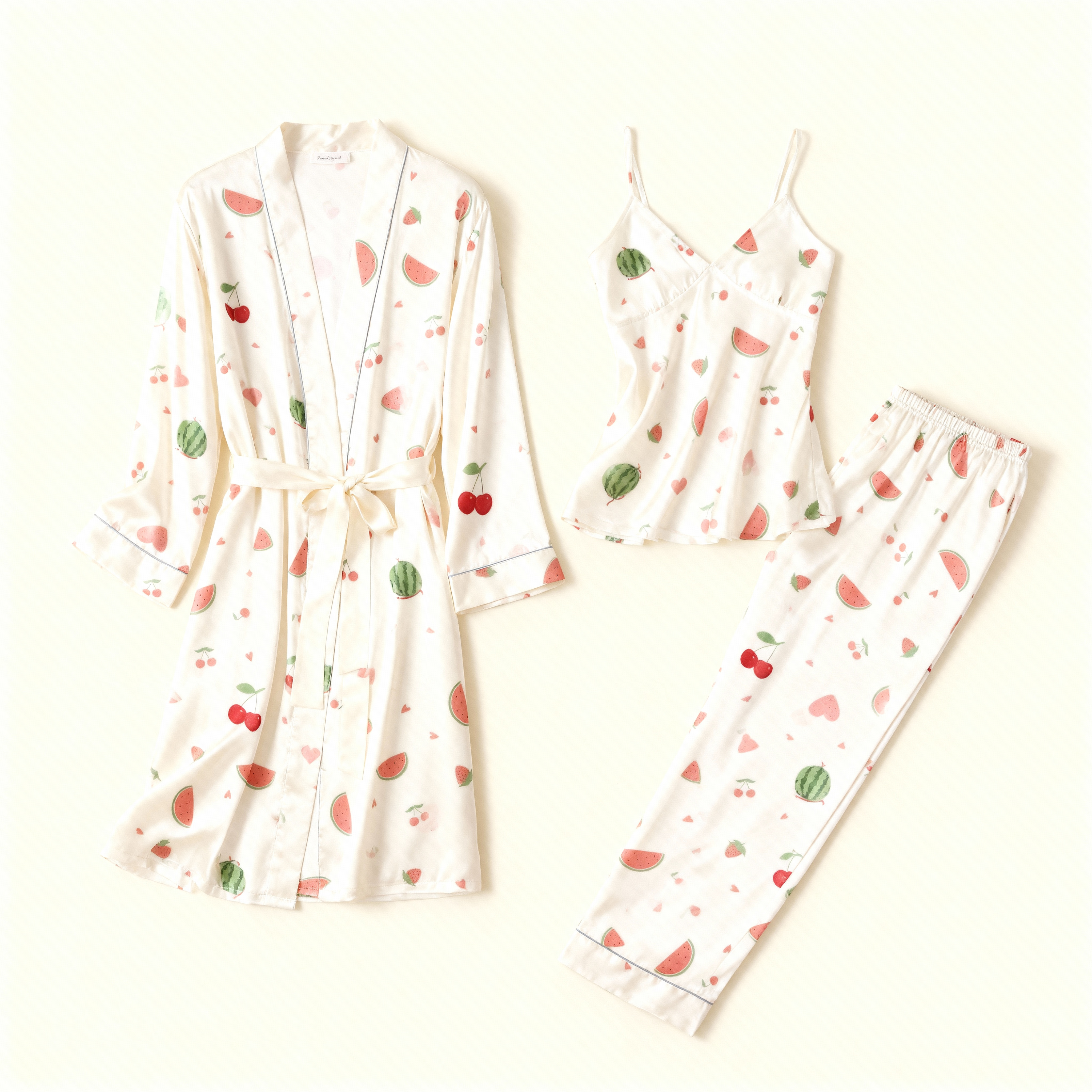 Women's Elegant Satin Fruits Pajama Lounge Set