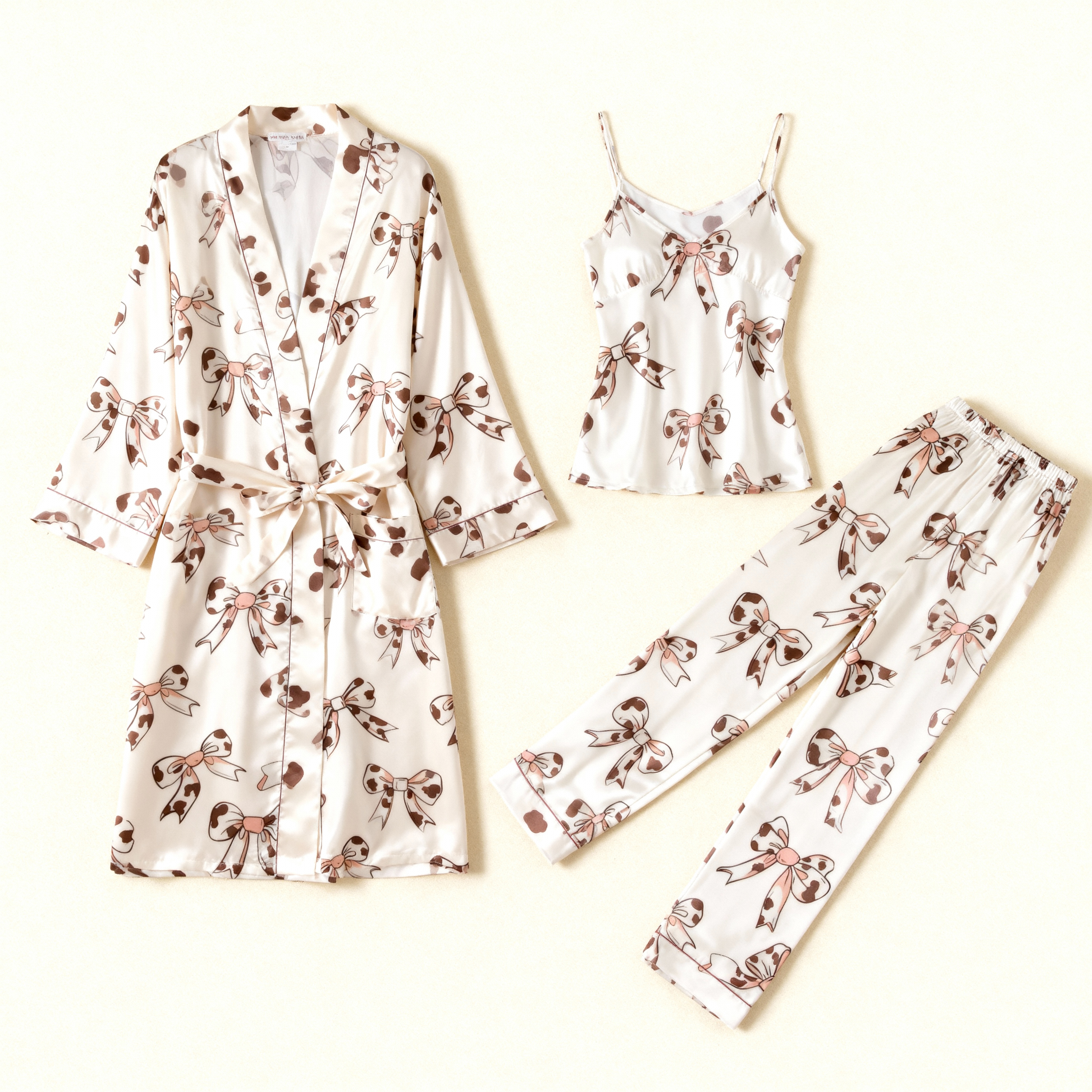 Women's 3-Piece Satin Butterflies Sleepwear Set