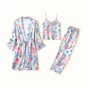 Women's 3-Piece Floral Satin Sleep Set