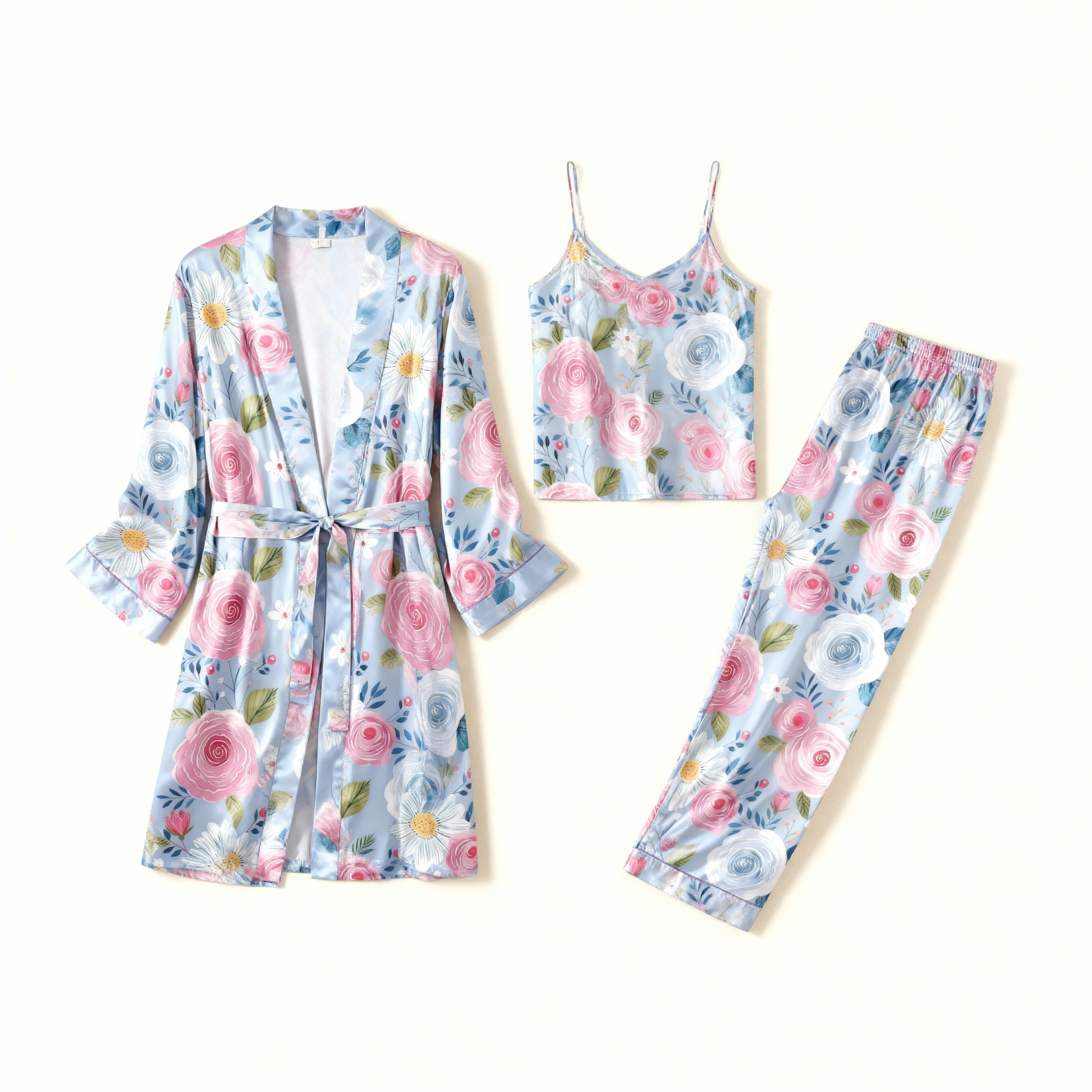 Women's 3-Piece Floral Satin Sleep Set