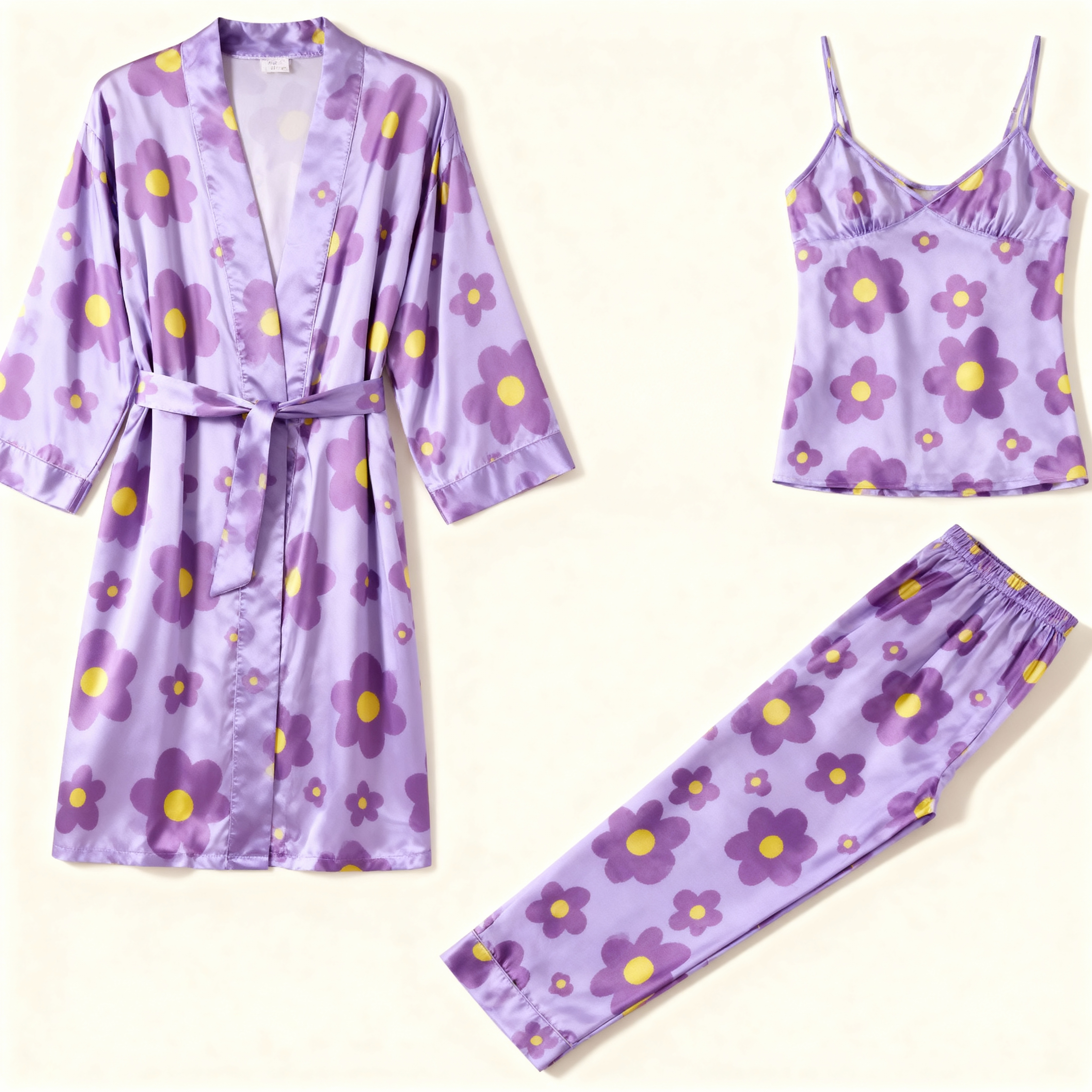 Floral Print Satin Robe & Pajama Set