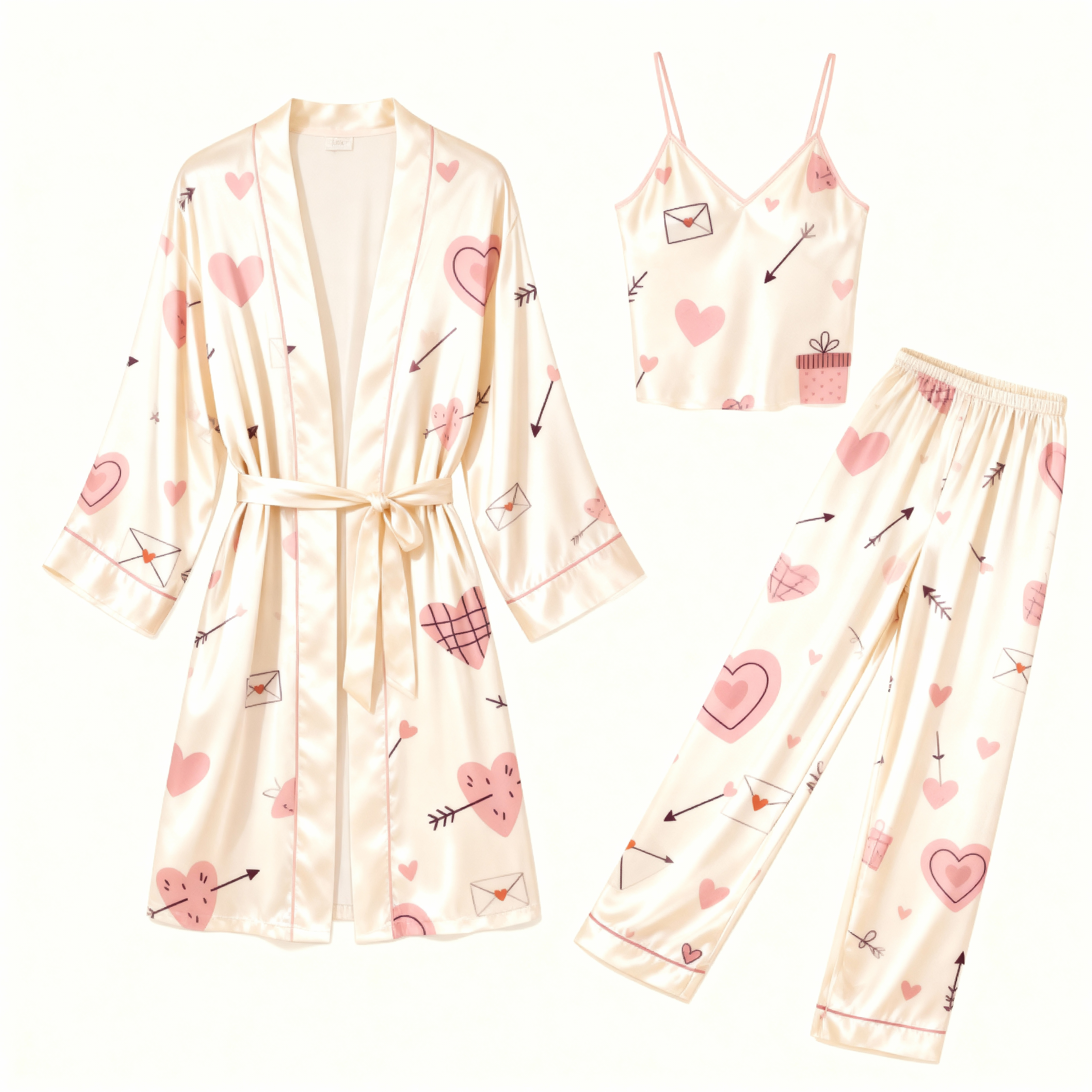 Women's 3pcs Sweetheart Satin Lounge Set