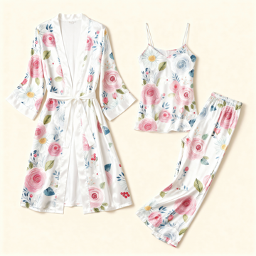 Women's 3pcs Blossom Satin Sleepwear