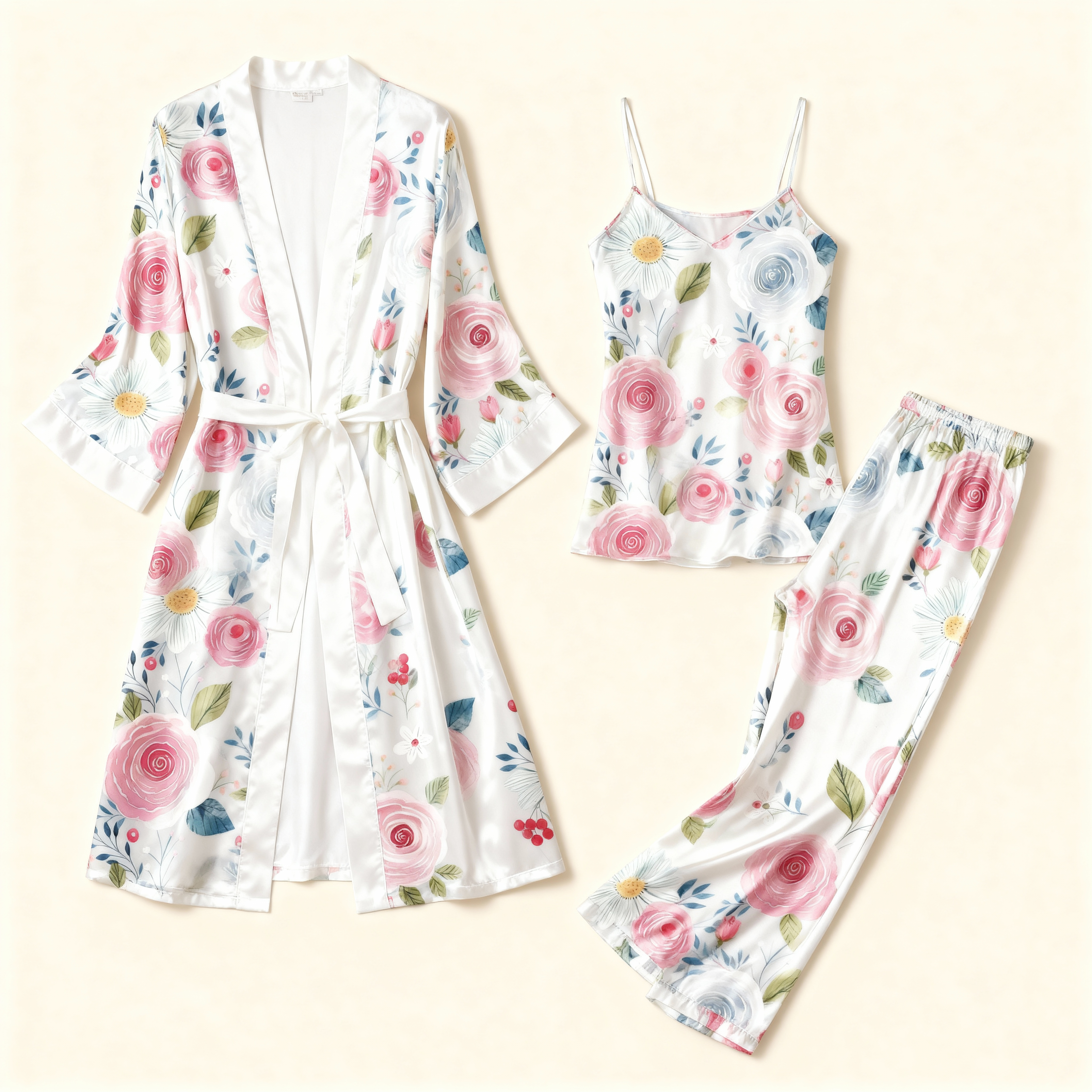 Women's 3pcs Blossom Satin Sleepwear