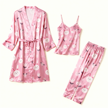 Women's 3pcs Rabbit Satin Sleepwear