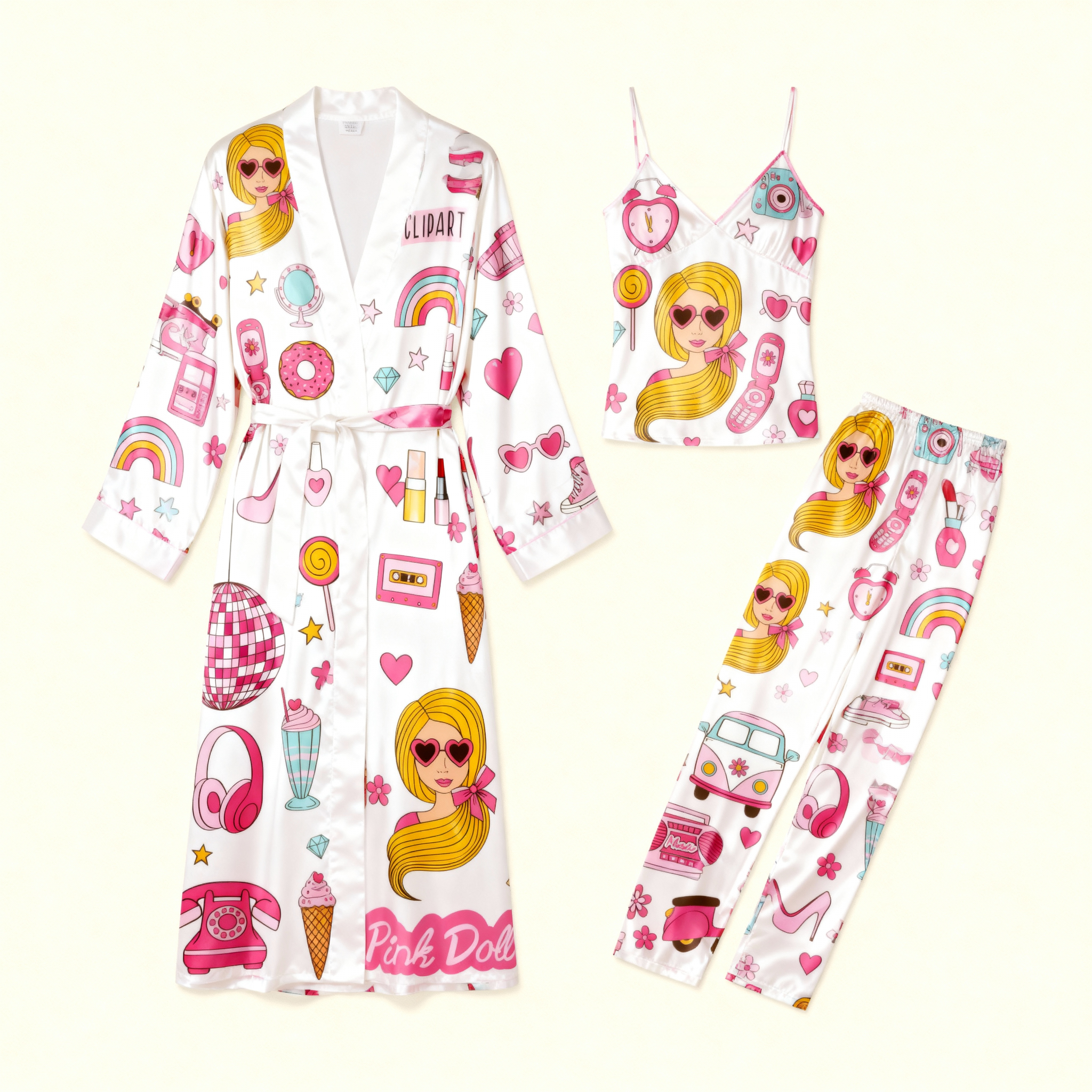 Women's 3pcs Feminine Heart Sleepwear Set