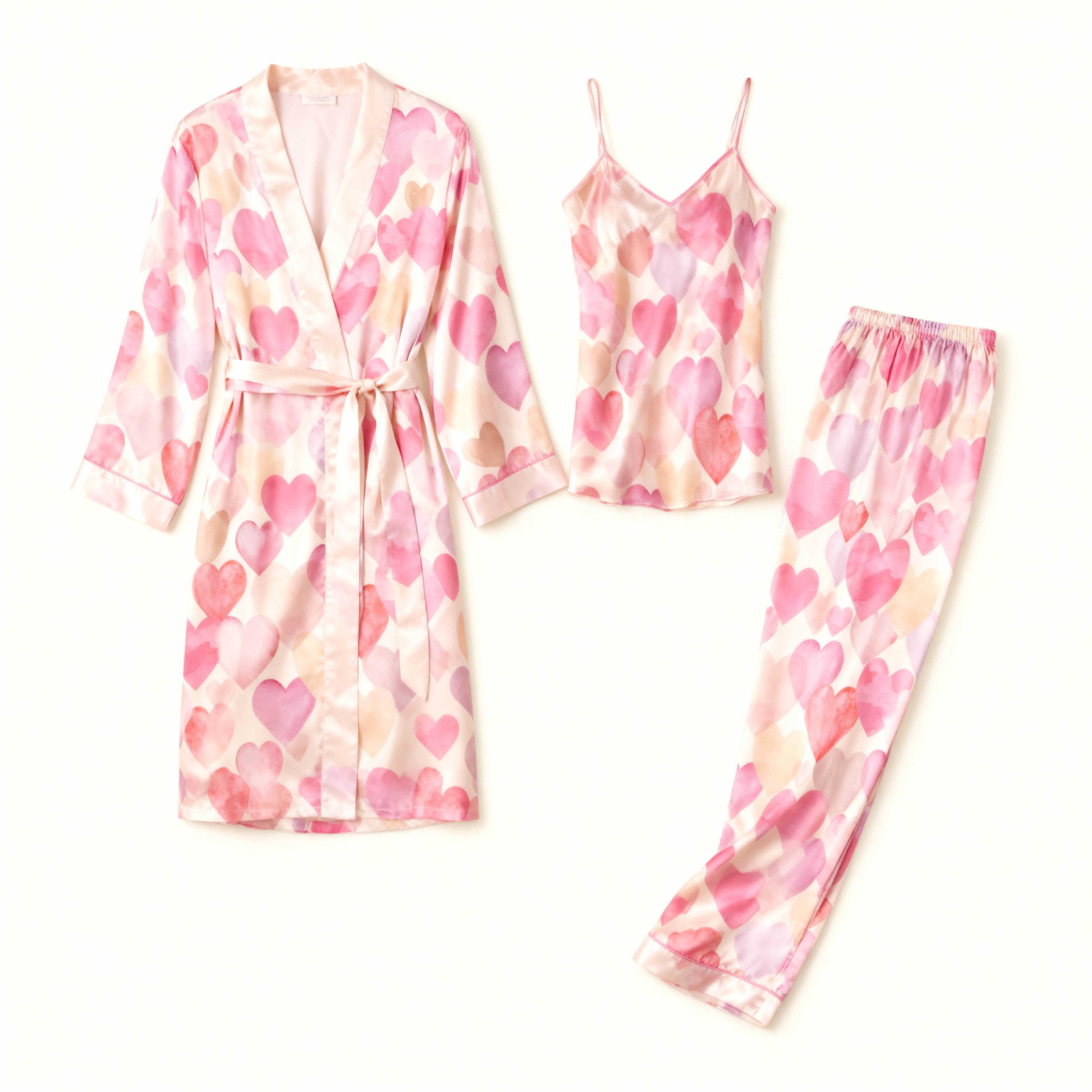 Women's Love Motif Satin 3pcs Set