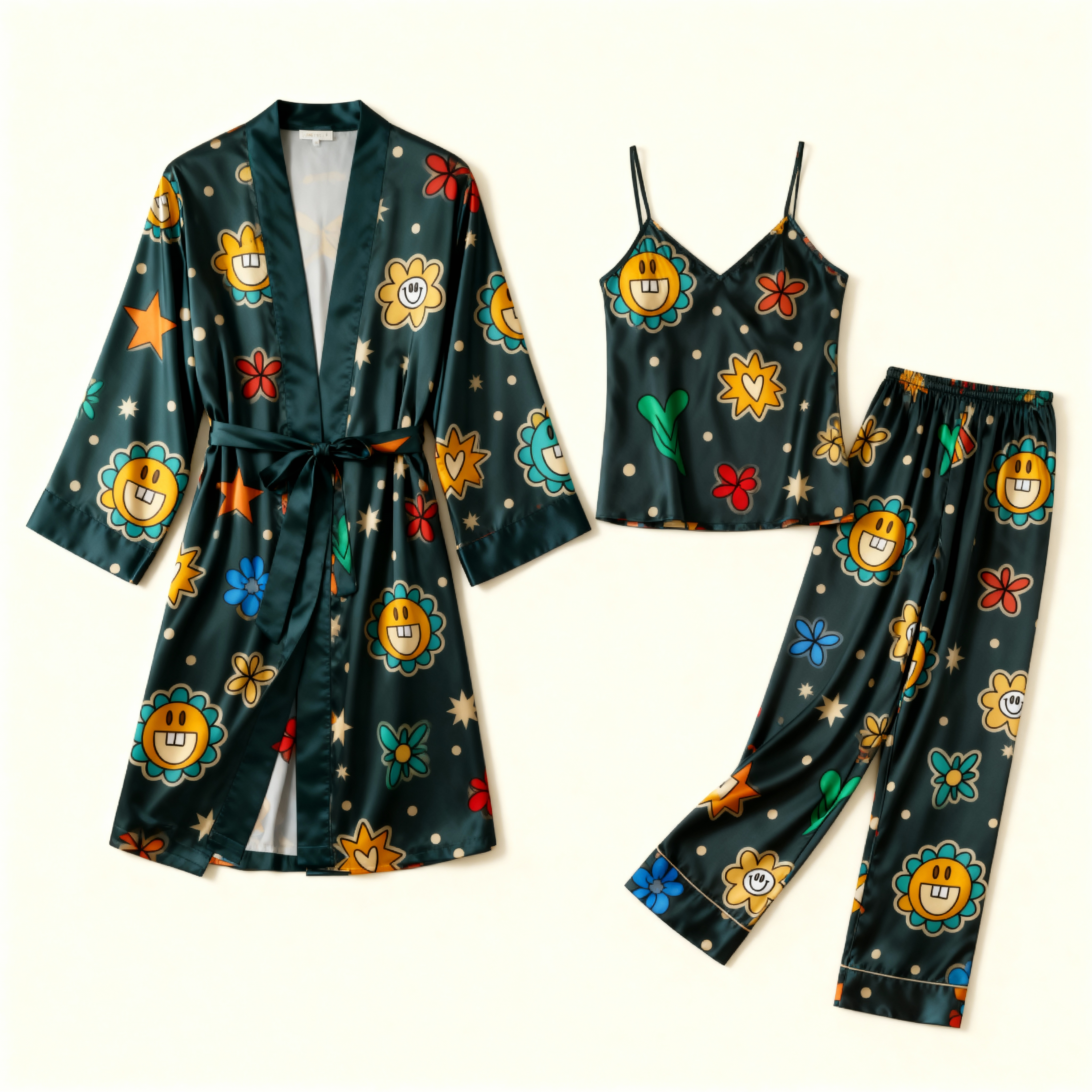 Women's 3-Piece Floral Dream Satin Lounge Outfit