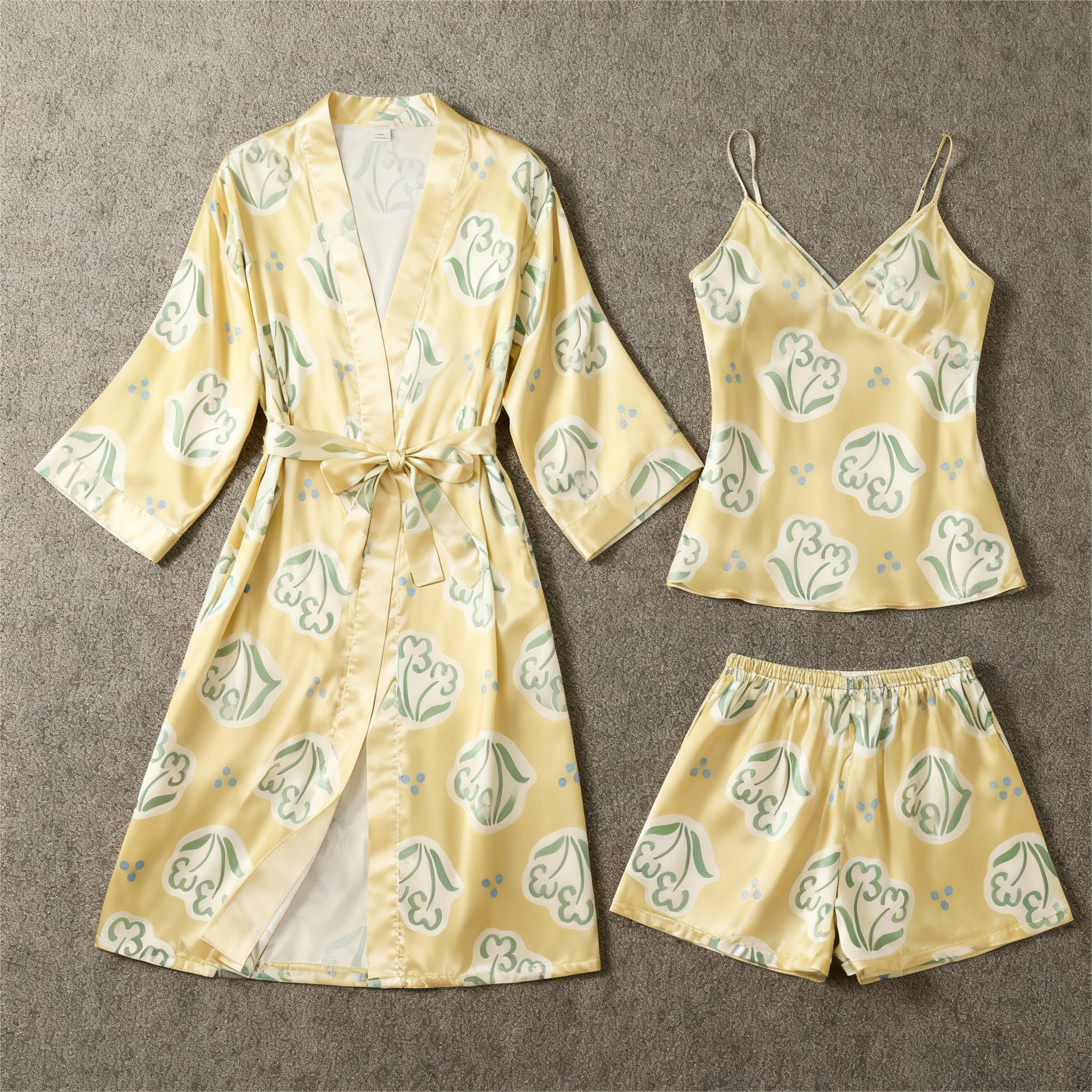 Printed Satin Sleep Set - 3 Pieces Women's Pajamas