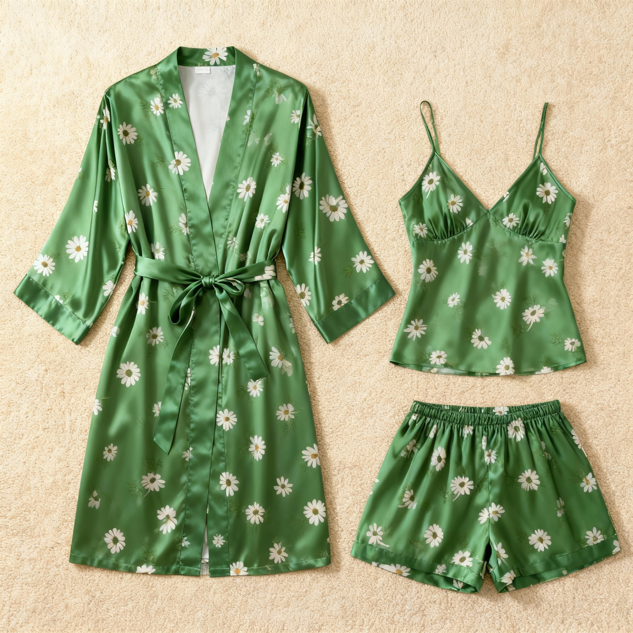 Women's 3-Piece Satin Pajama Set - Stylish Printed Nightwear