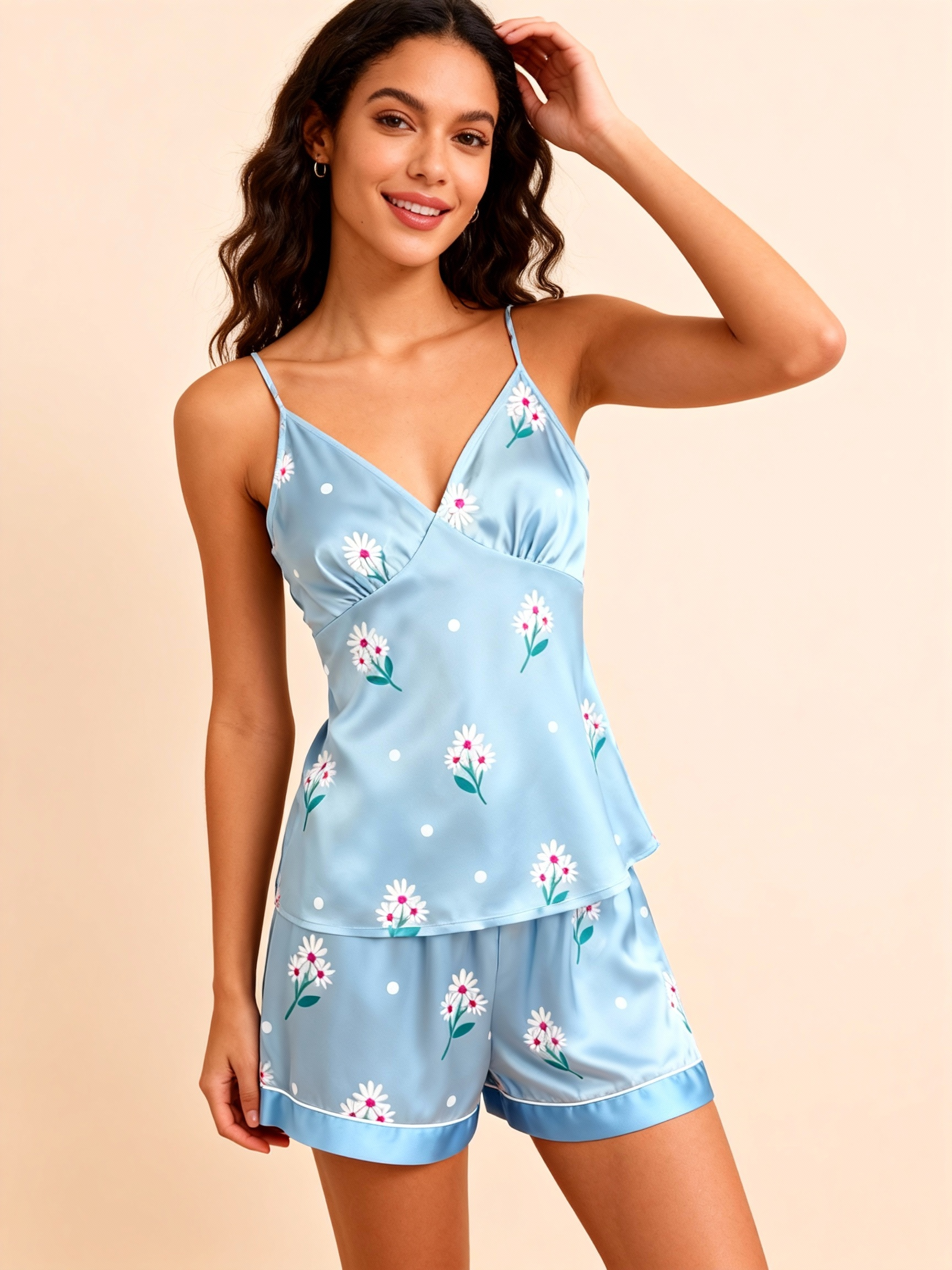 Stylish Floral Satin Pajama Set - Women's Nightwear 3 Pieces
