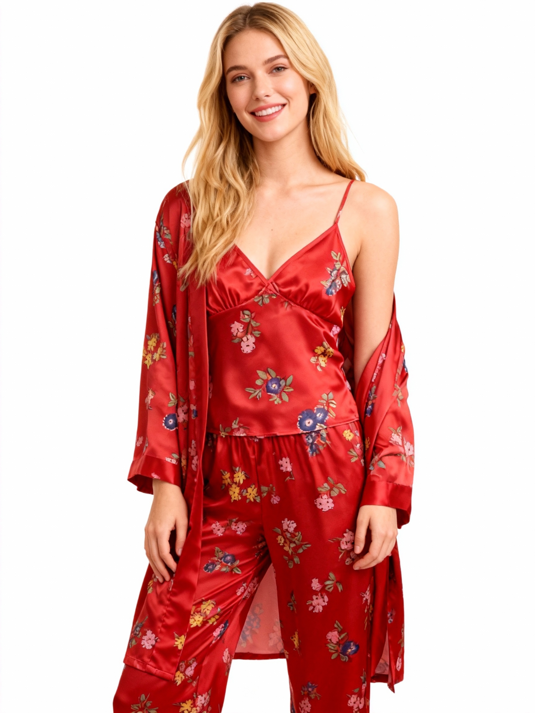 Silky Satin 3-Piece Nightwear Set in Romance Style