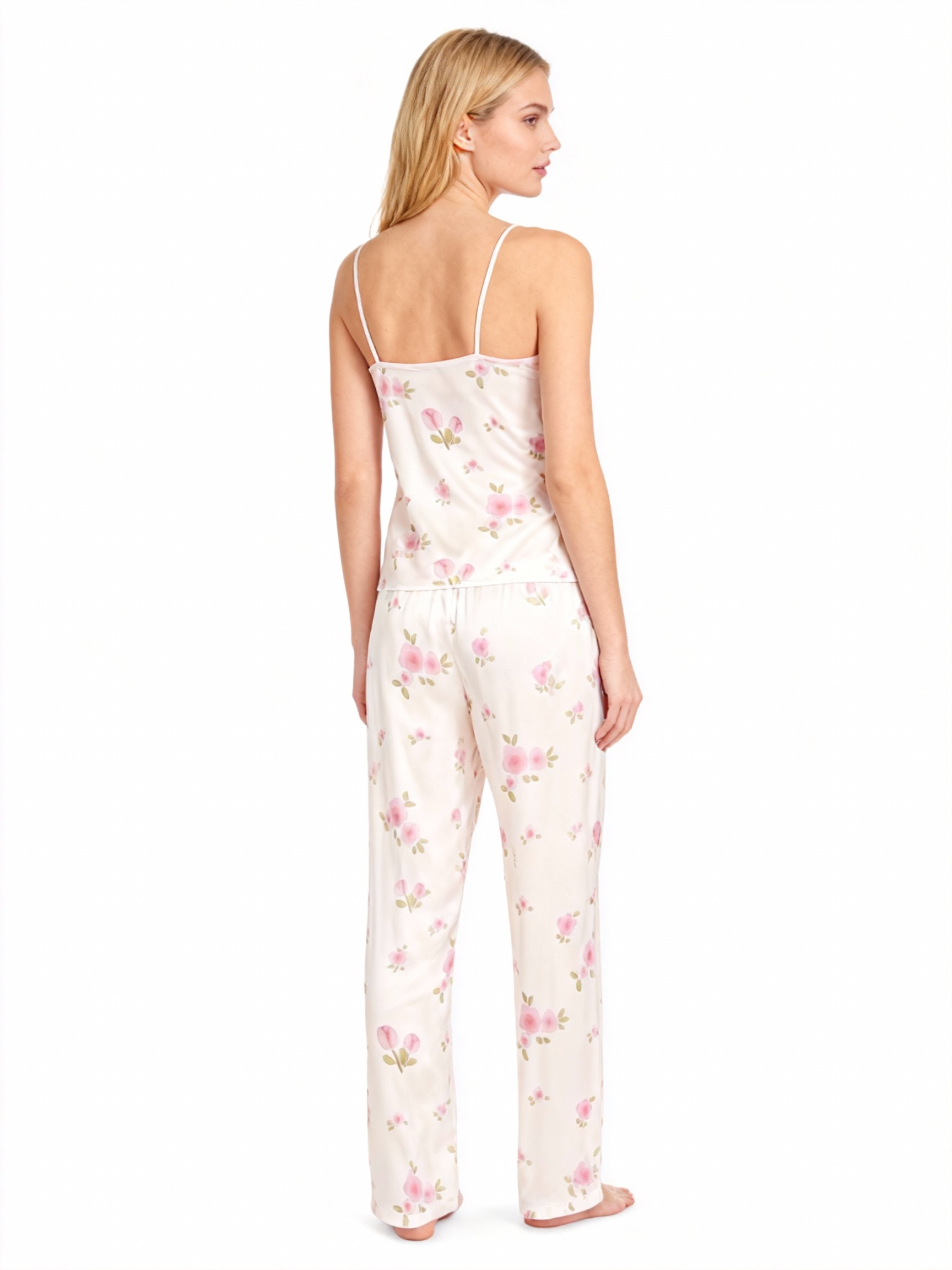 Silky Satin 3-Piece Nightwear Set with Watercolor Florals Design