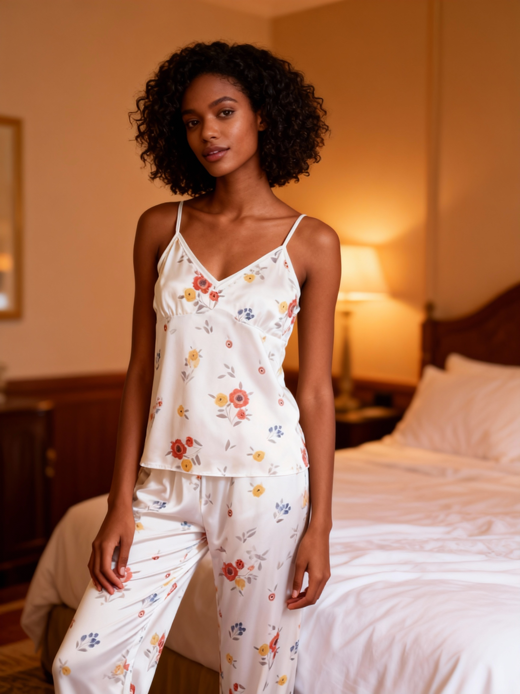 Satin 3-Piece Sleepwear Set with Tiny Floral Design