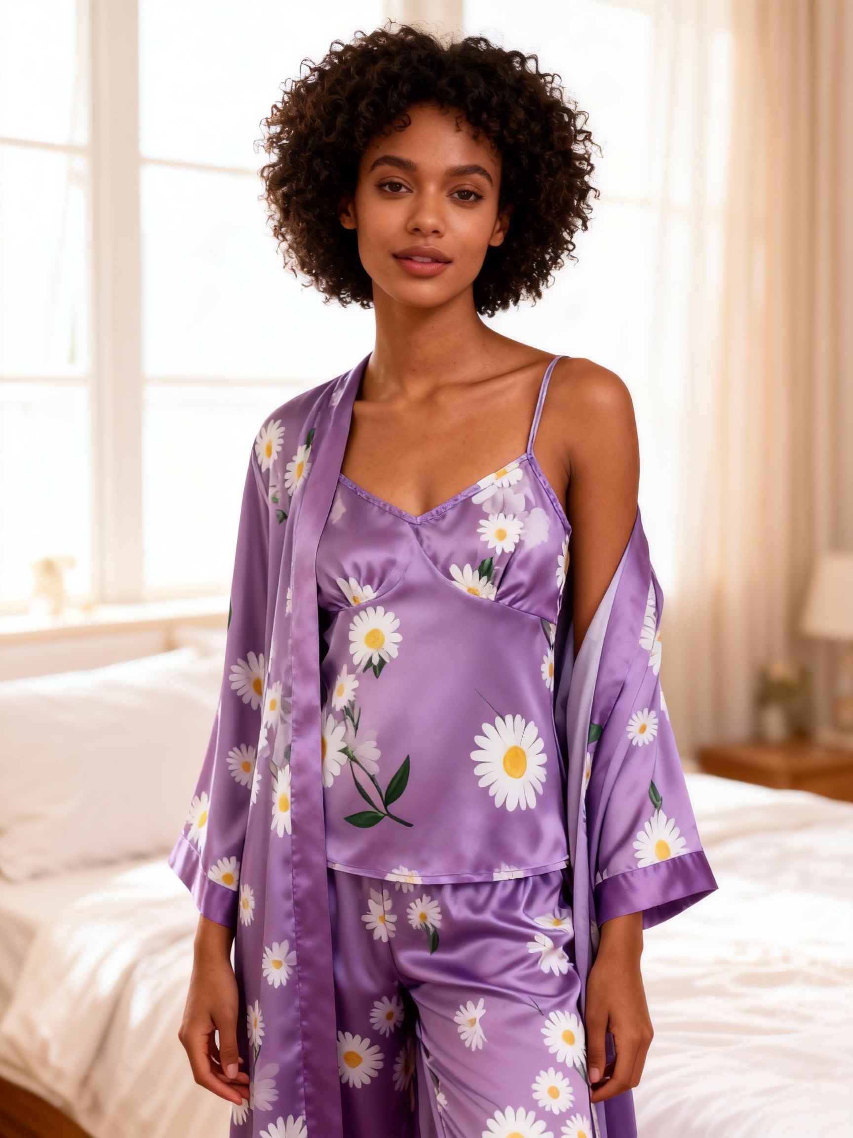 Women's 3-Piece Dreamy Purple Satin Loungewear