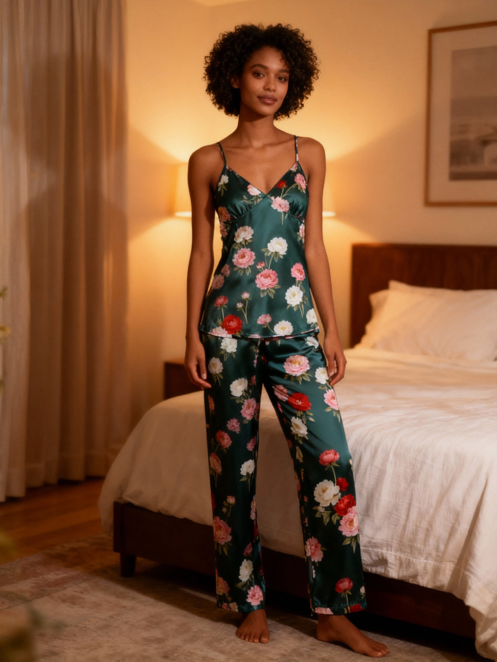 Premium Satin Nightwear Trio With Bold Blossoms