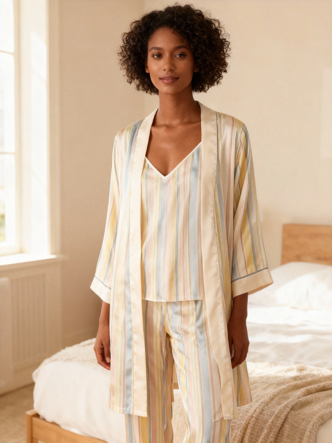 Rainbow Design Feminine Satin Pajama Trio