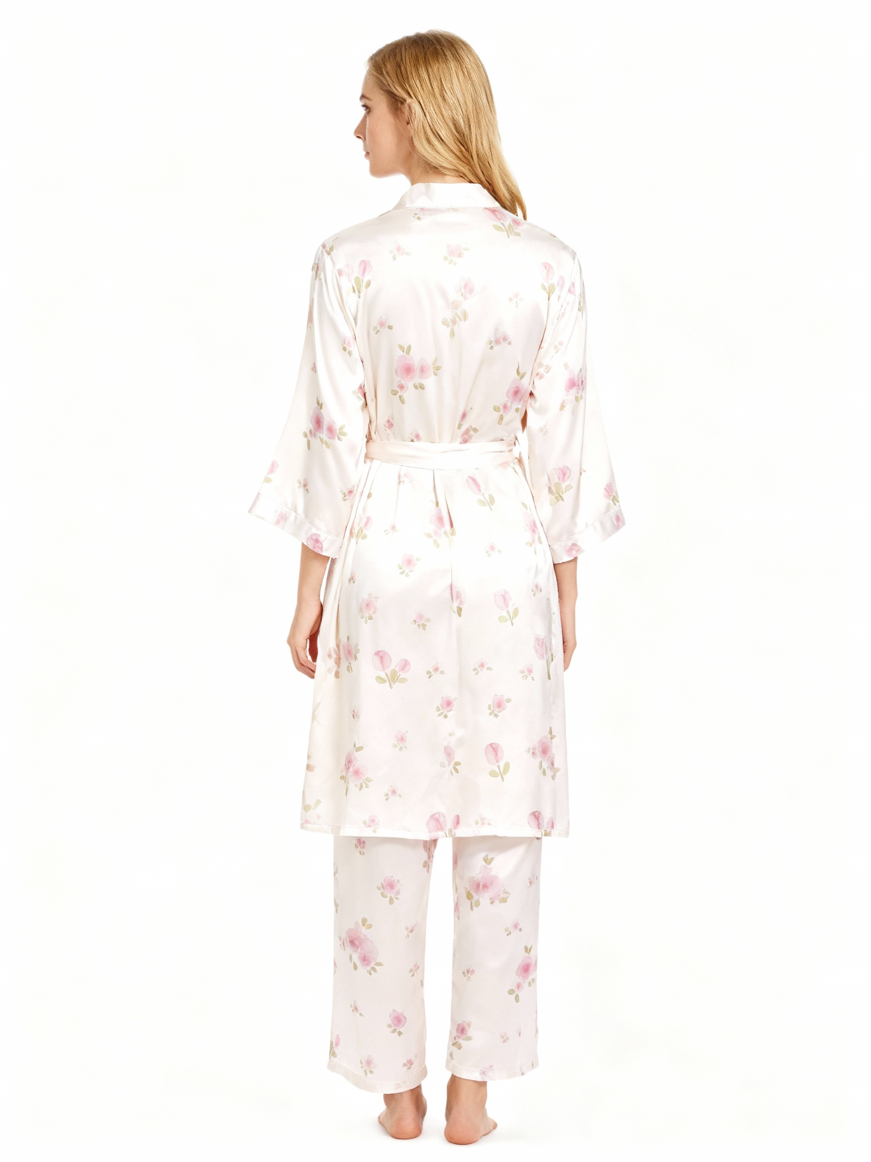 Silky Satin 3-Piece Nightwear Set with Watercolor Florals Design