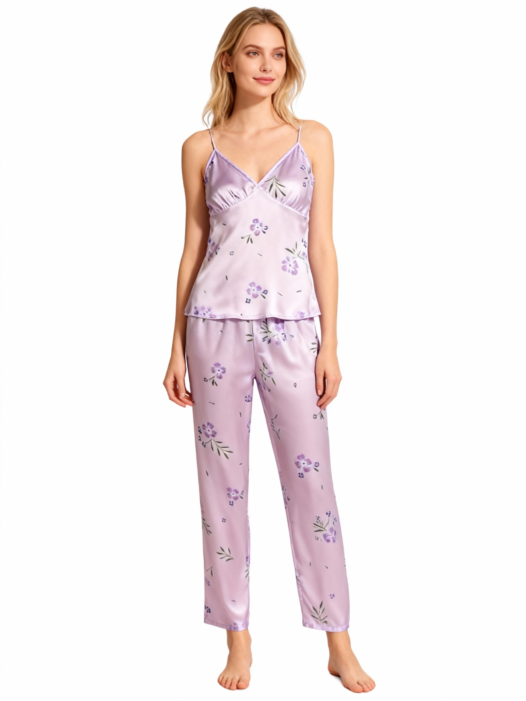 Silky Satin 3-Piece Nightwear Set in Elegant Purple Style