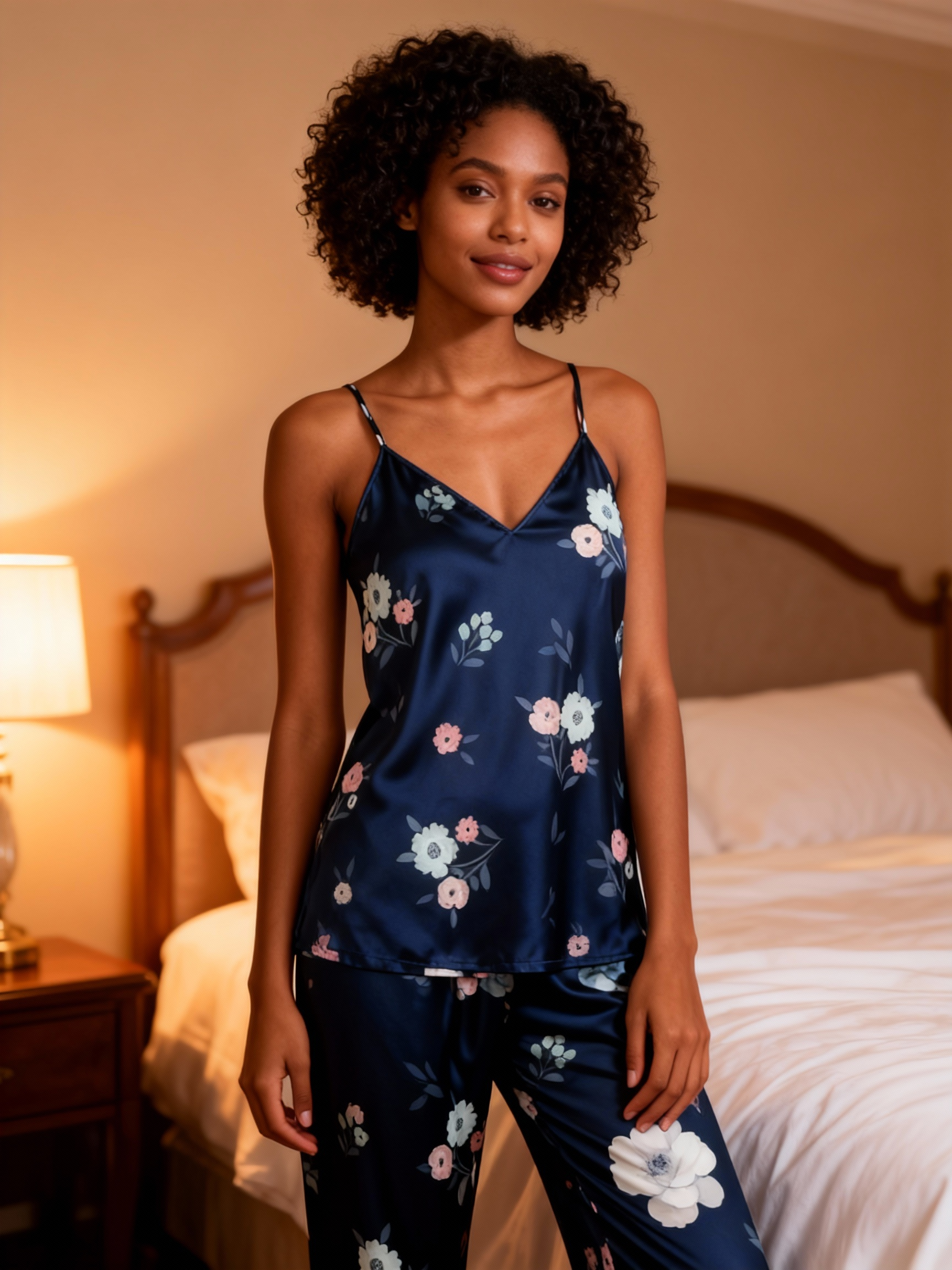 Chic 3-Piece Satin Nightwear Set Featuring Elegant Floral Motifs