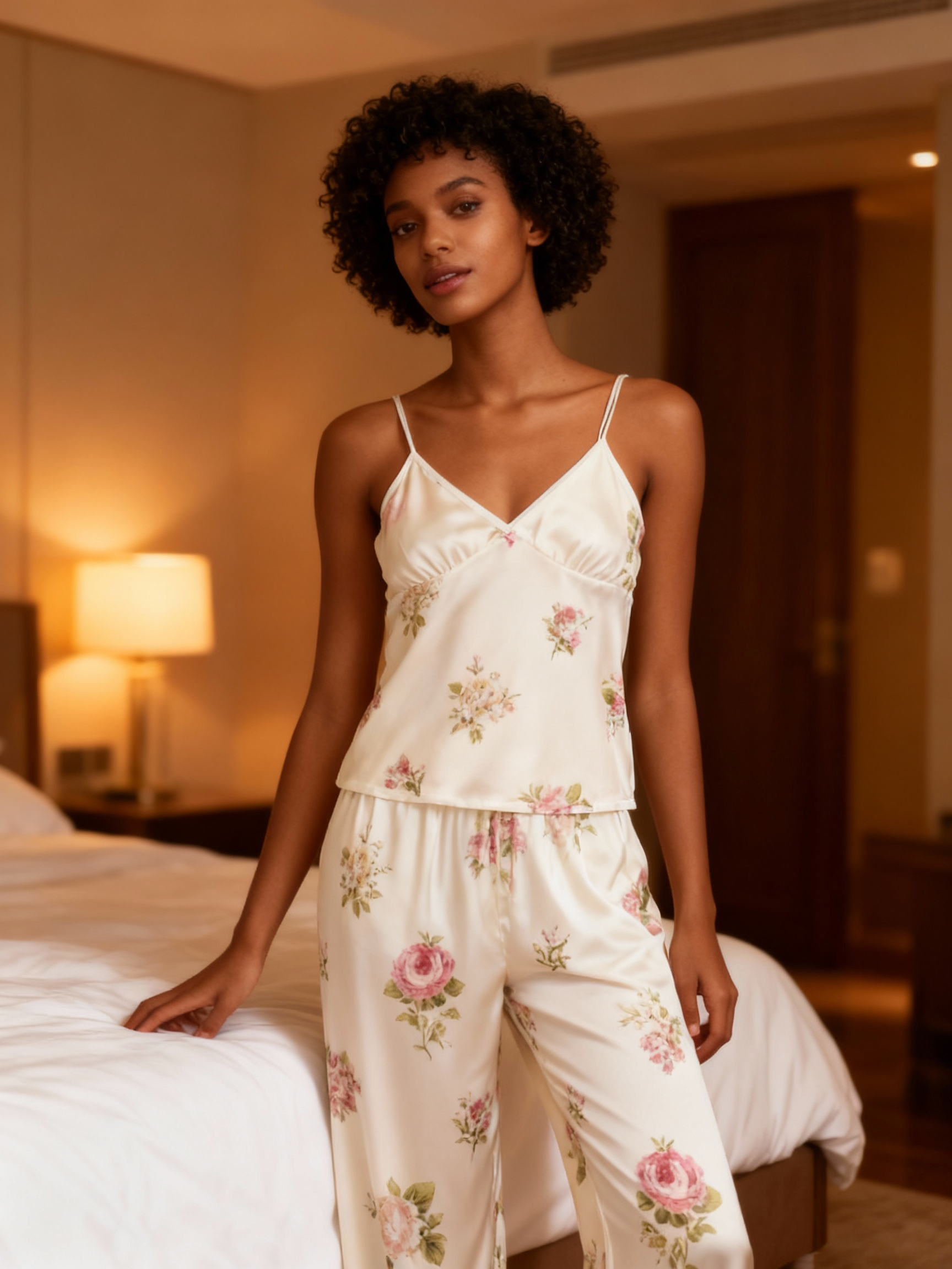 Satin 3-Piece Sleepwear Set with Romantic Floral Design