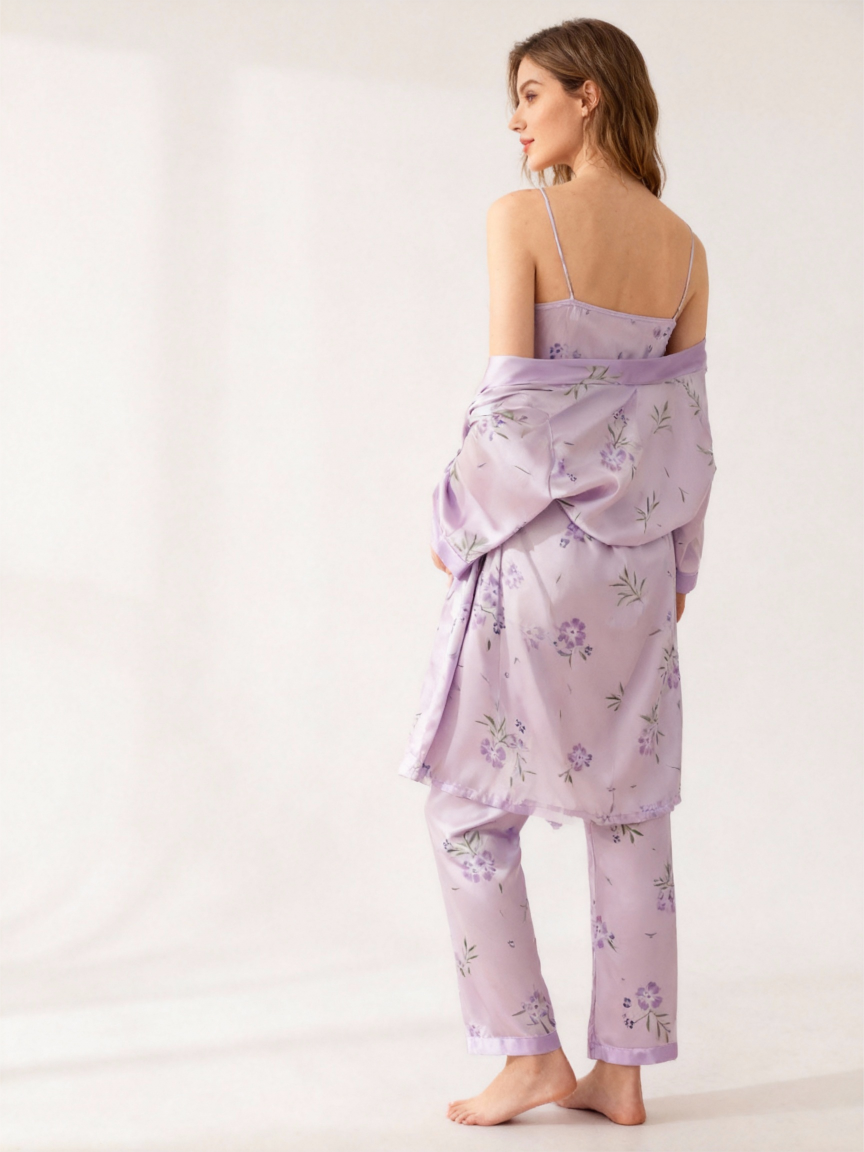 Silky Satin 3-Piece Nightwear Set in Elegant Purple Style