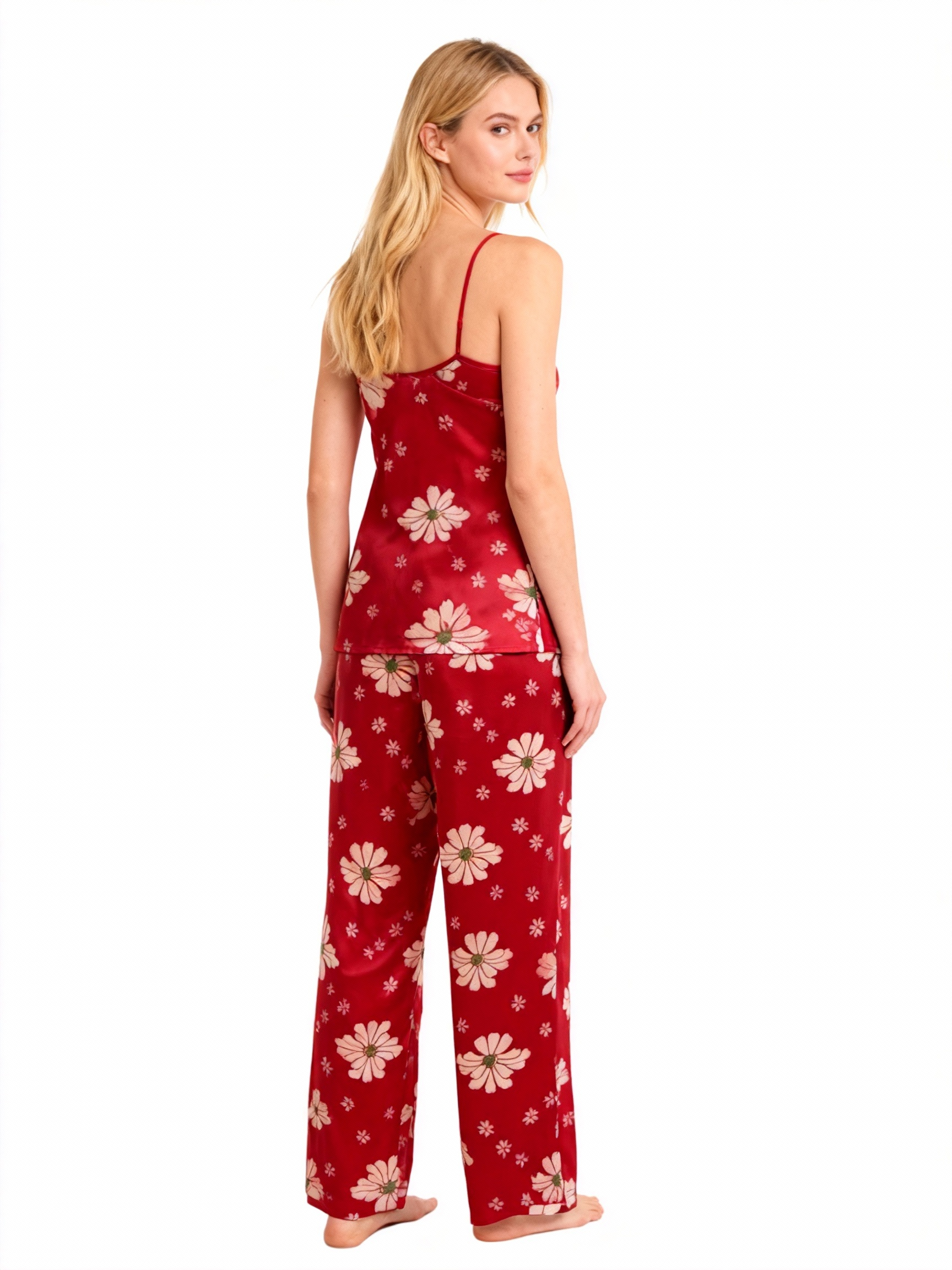Silky Satin 3-Piece Red Nightwear Set in Midnight Romantic Style