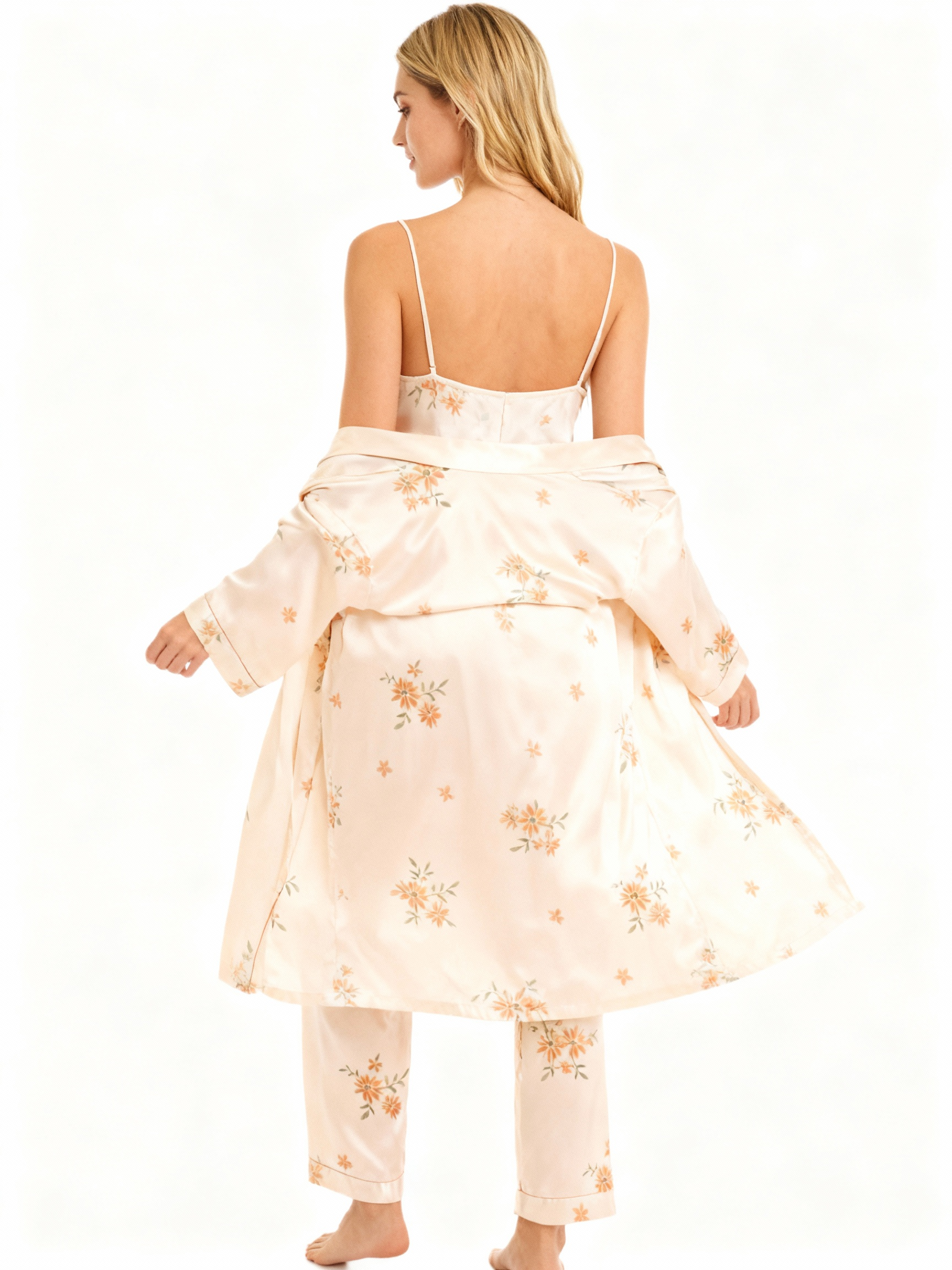 Silky Satin 3-Piece Nightwear Set with Tiny Florals Design
