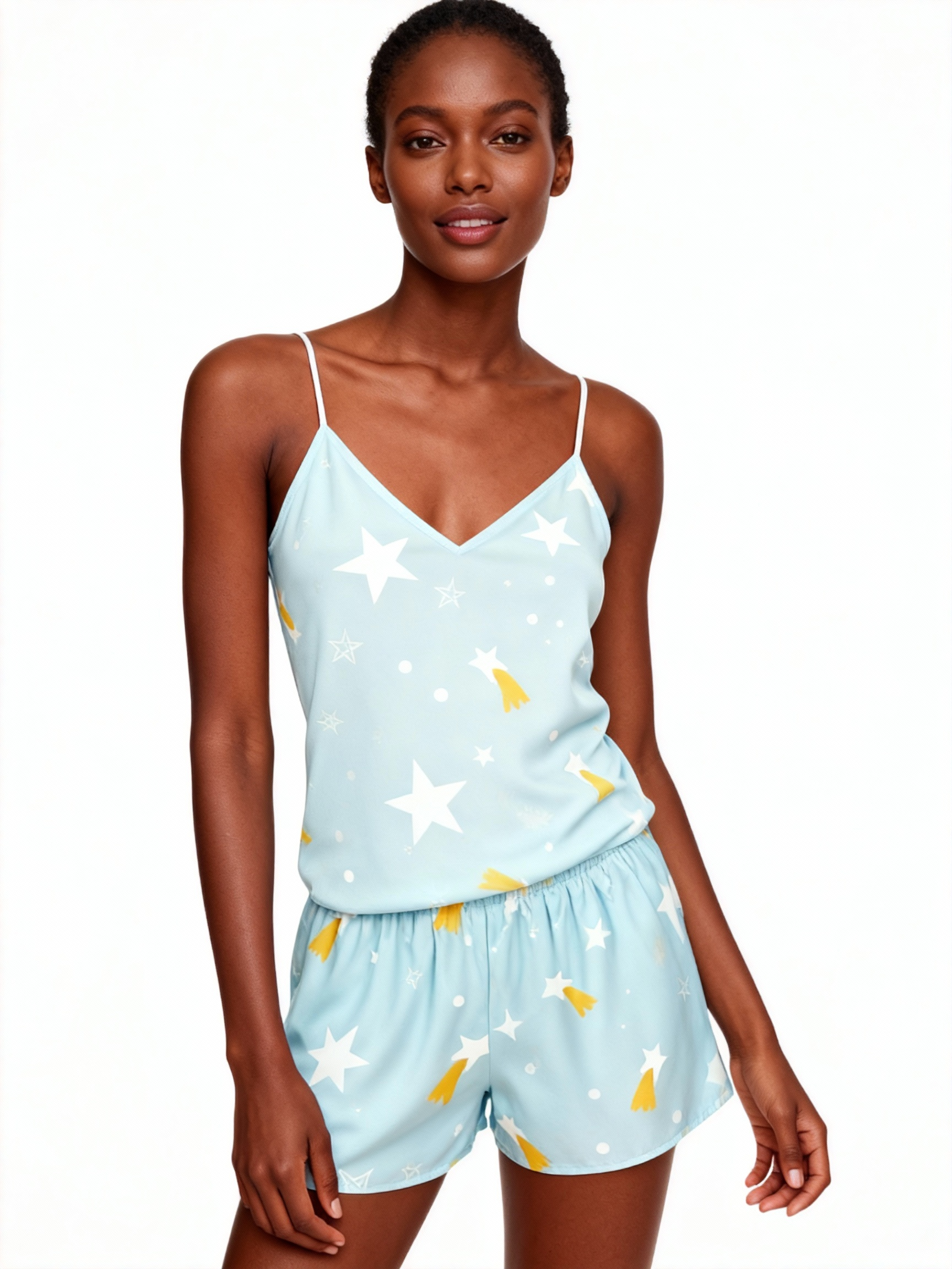 Elegant Satin Loungewear Trio with Simple Stars Design