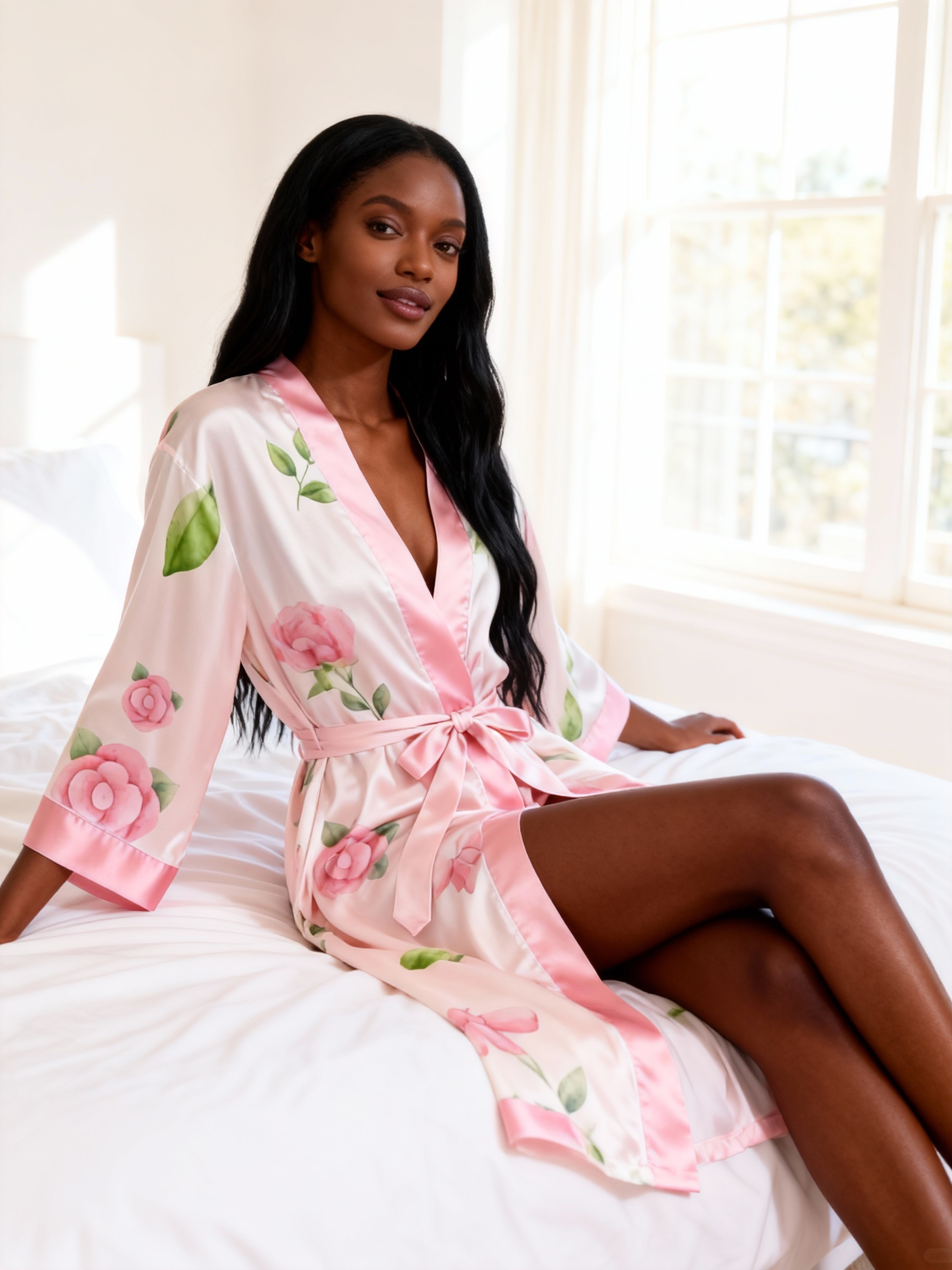 Women's Premium Satin Sleep Set Featuring Floral Design