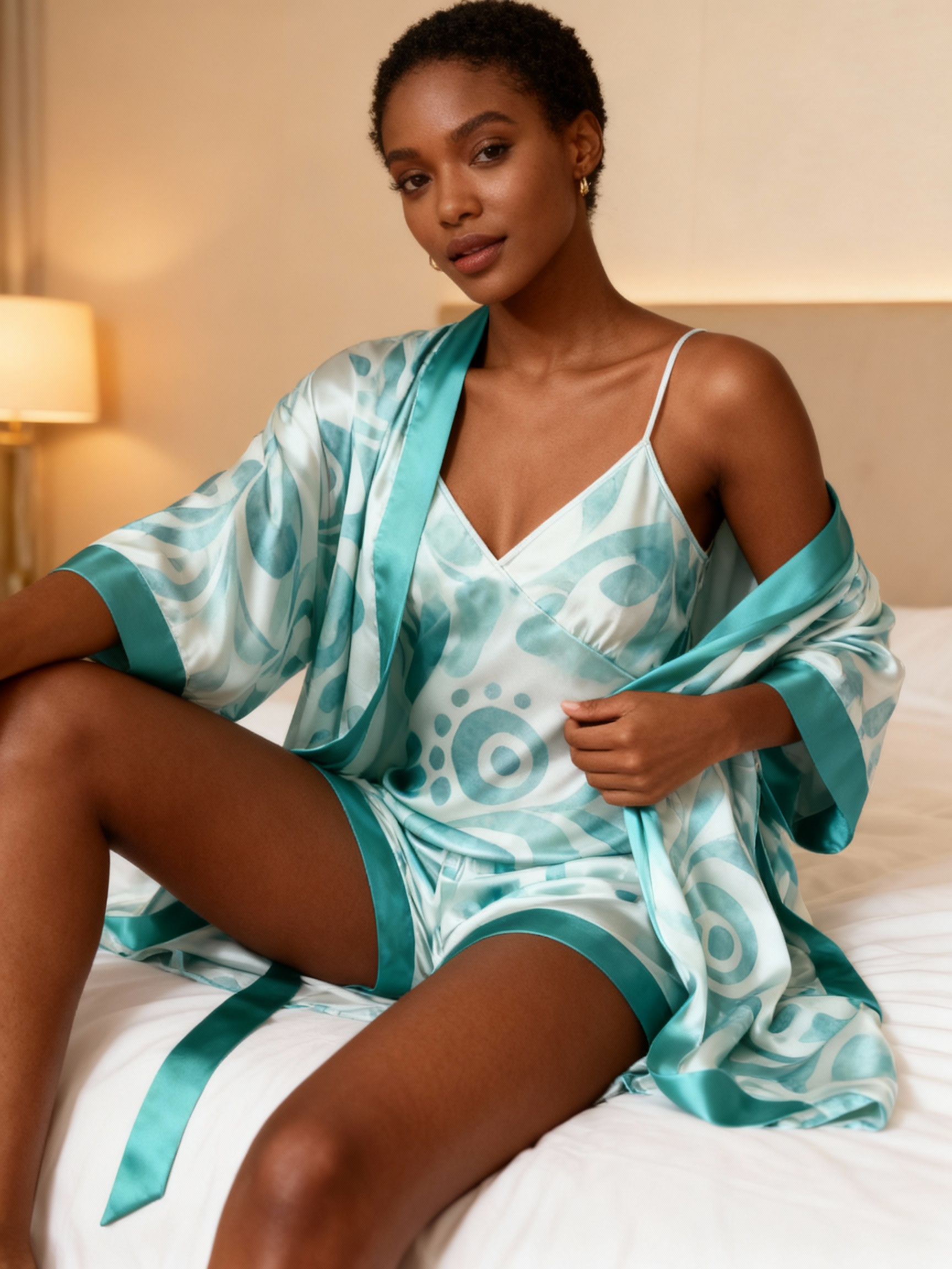 Women's Premium Satin Sleep Set Featuring Botanical Design