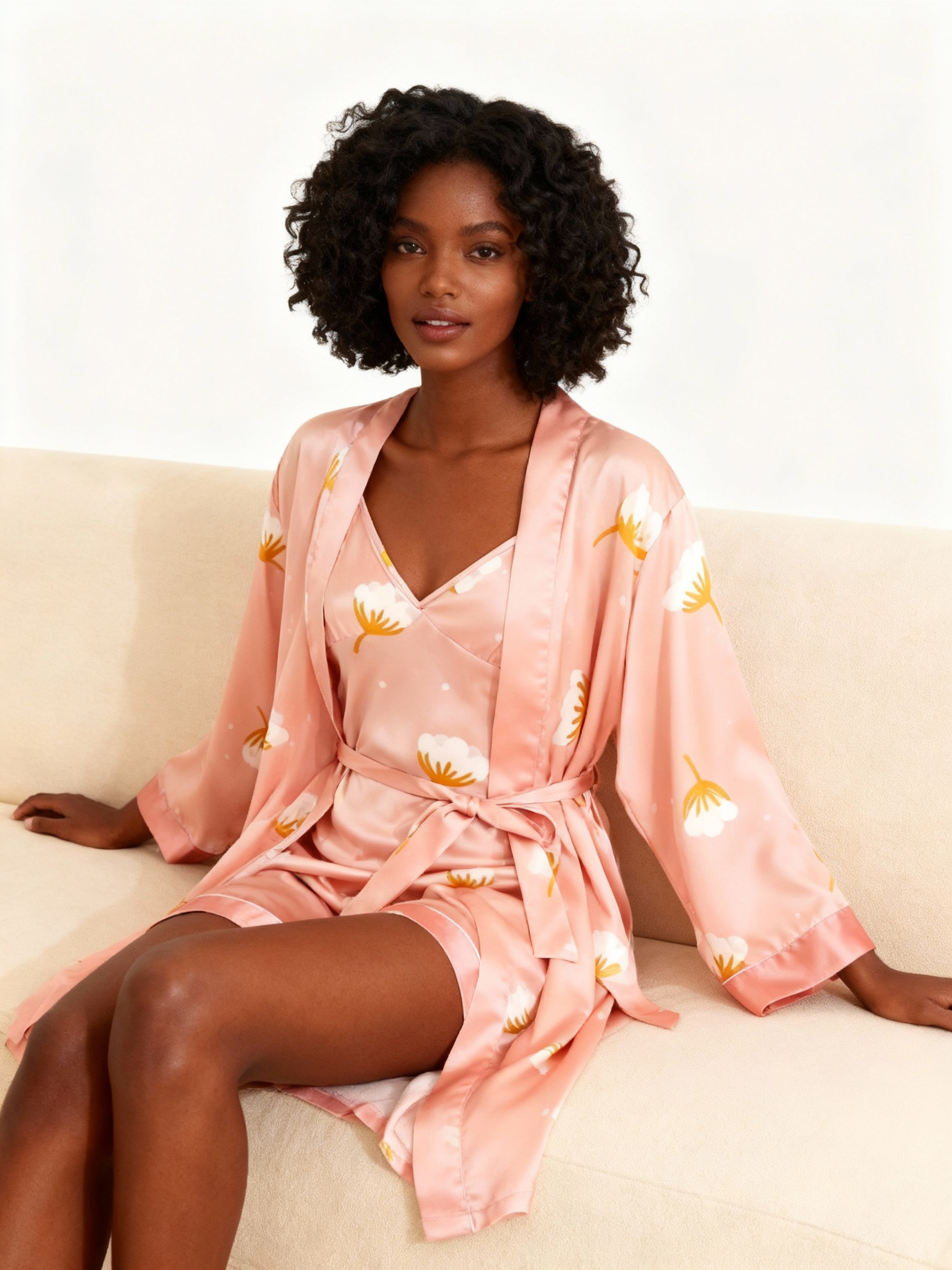 Floral Motif & Dreamscape Satin Sleepwear Trio for Women
