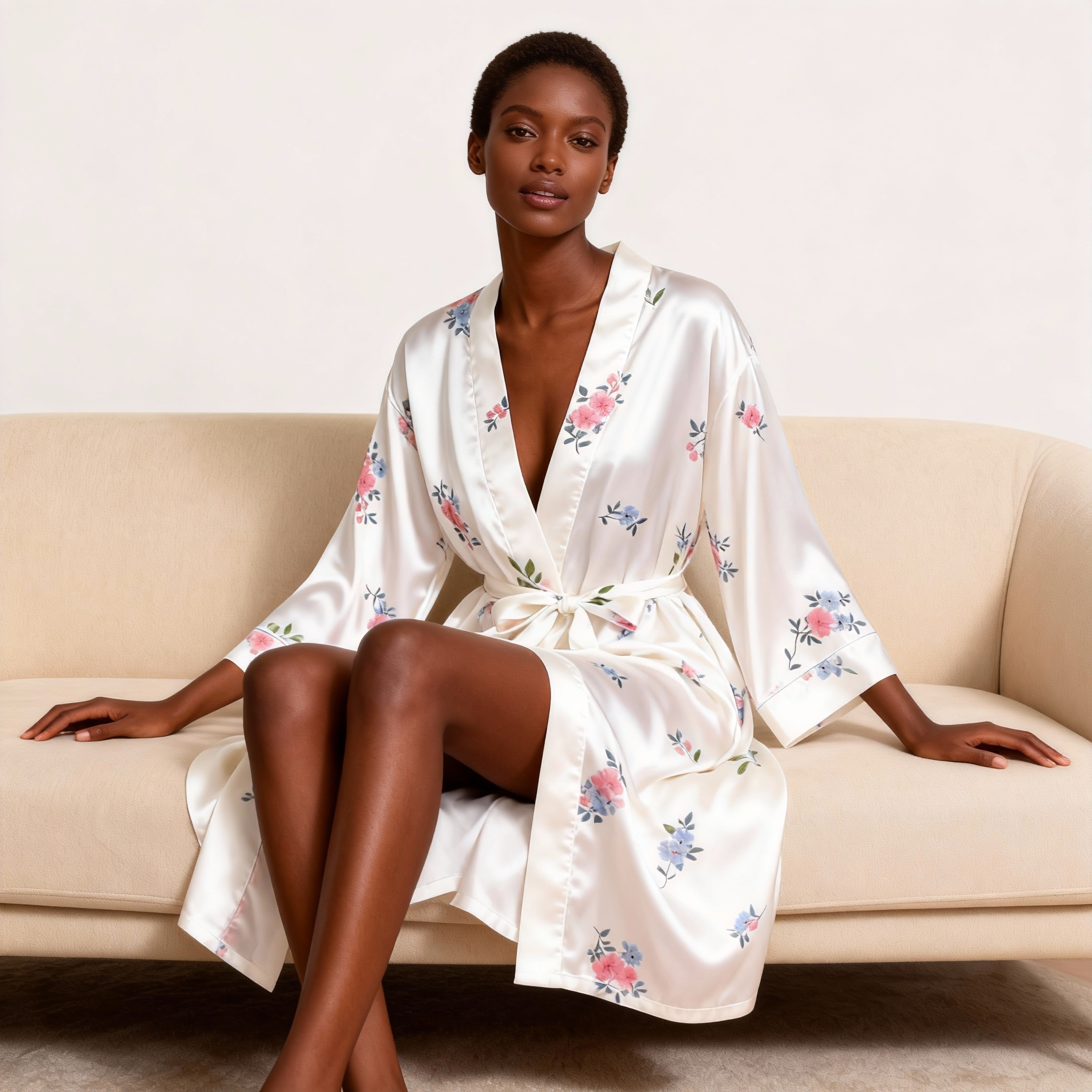Detailed Floral Print Elegance 3-Piece Satin Lounge Set for Women