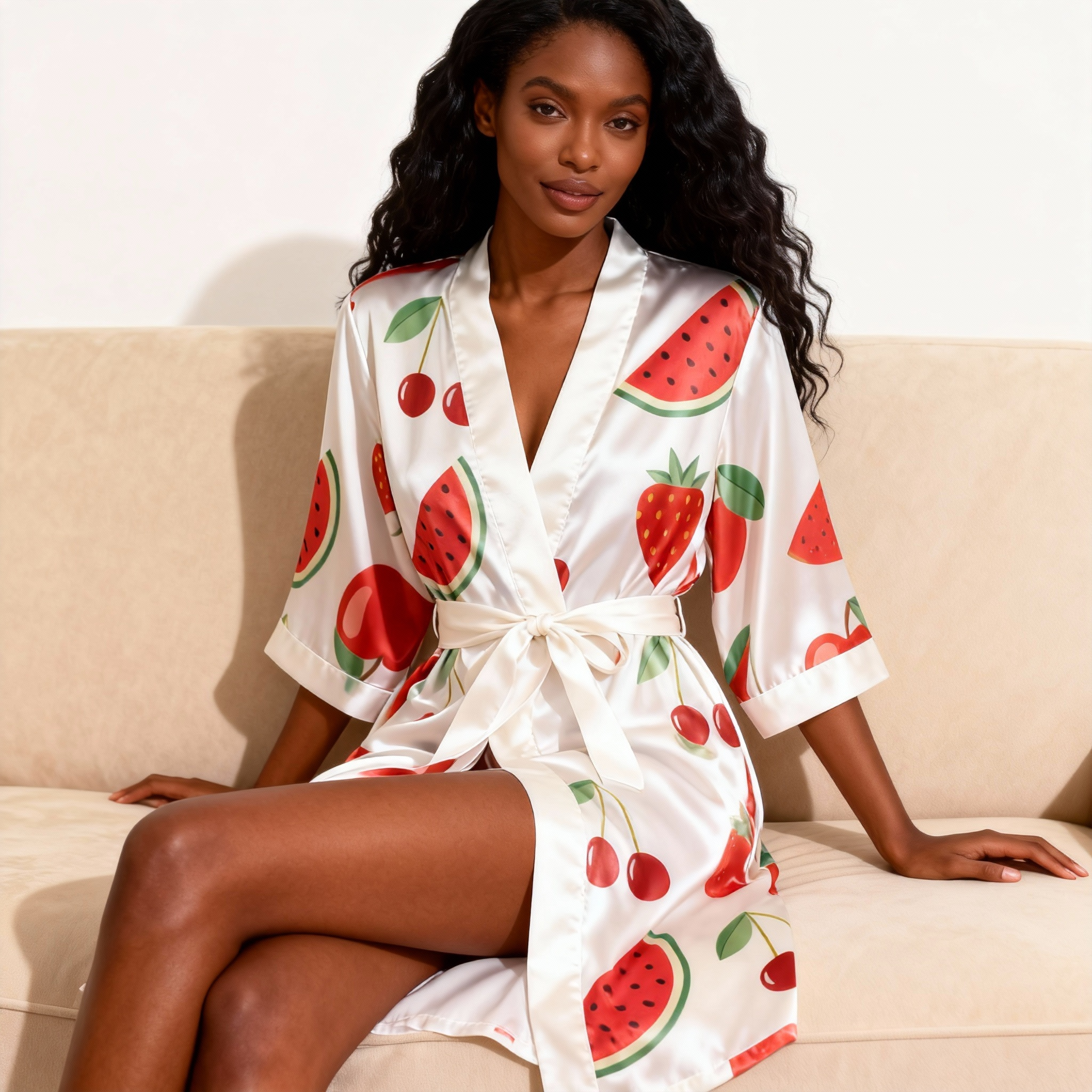 Women's Premium Satin Sleep Set with Juicy Fruit Design
