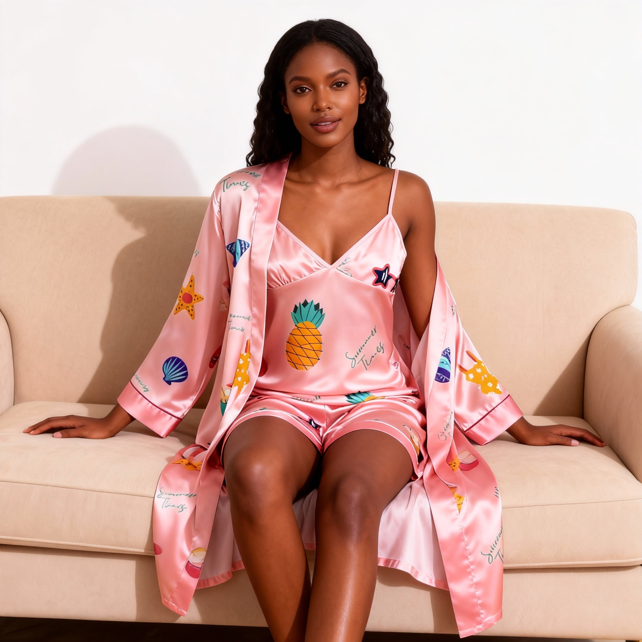 Women's Premium Satin Sleep Set with Fruit Print
