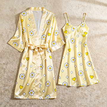 Summer Satin Robe & Nightgown Set - Breathable Sleepwear