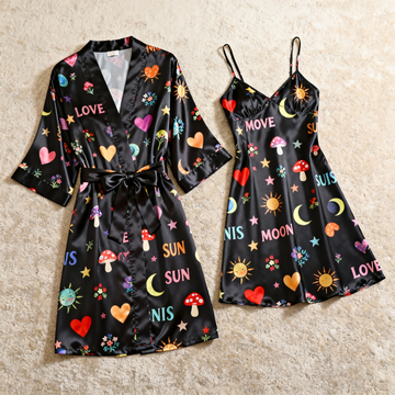 Women's Loungewear Satin Robe & Slip Set