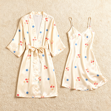 Classic Floral Satin Bed Jacket & Gown