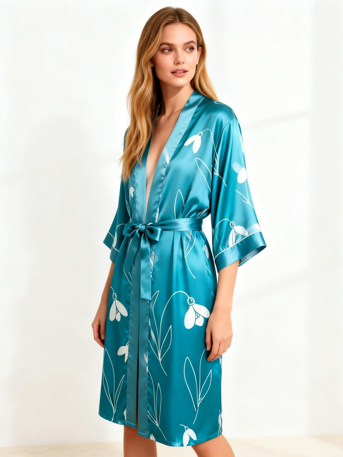 Glossy Satin Robe with Belted Fit