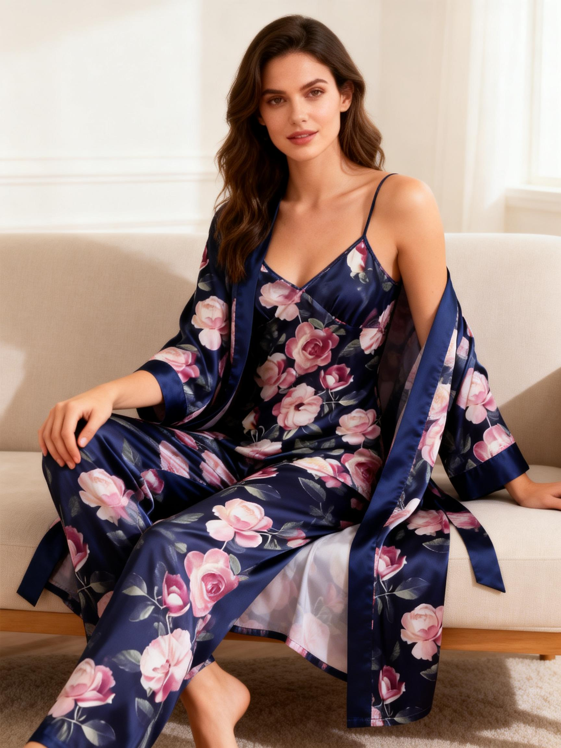 Women's Satin 3 PCS Rose Garden Lounge Set