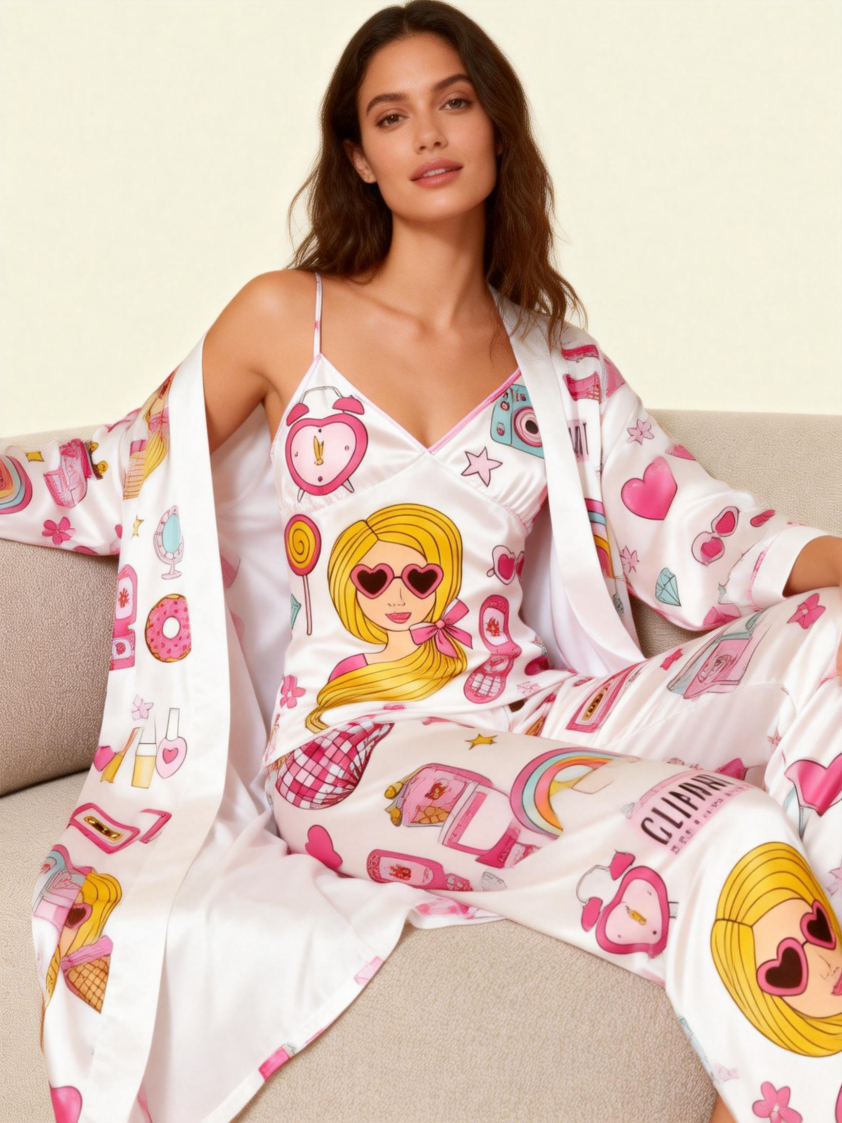 Women's 3pcs Feminine Heart Sleepwear Set