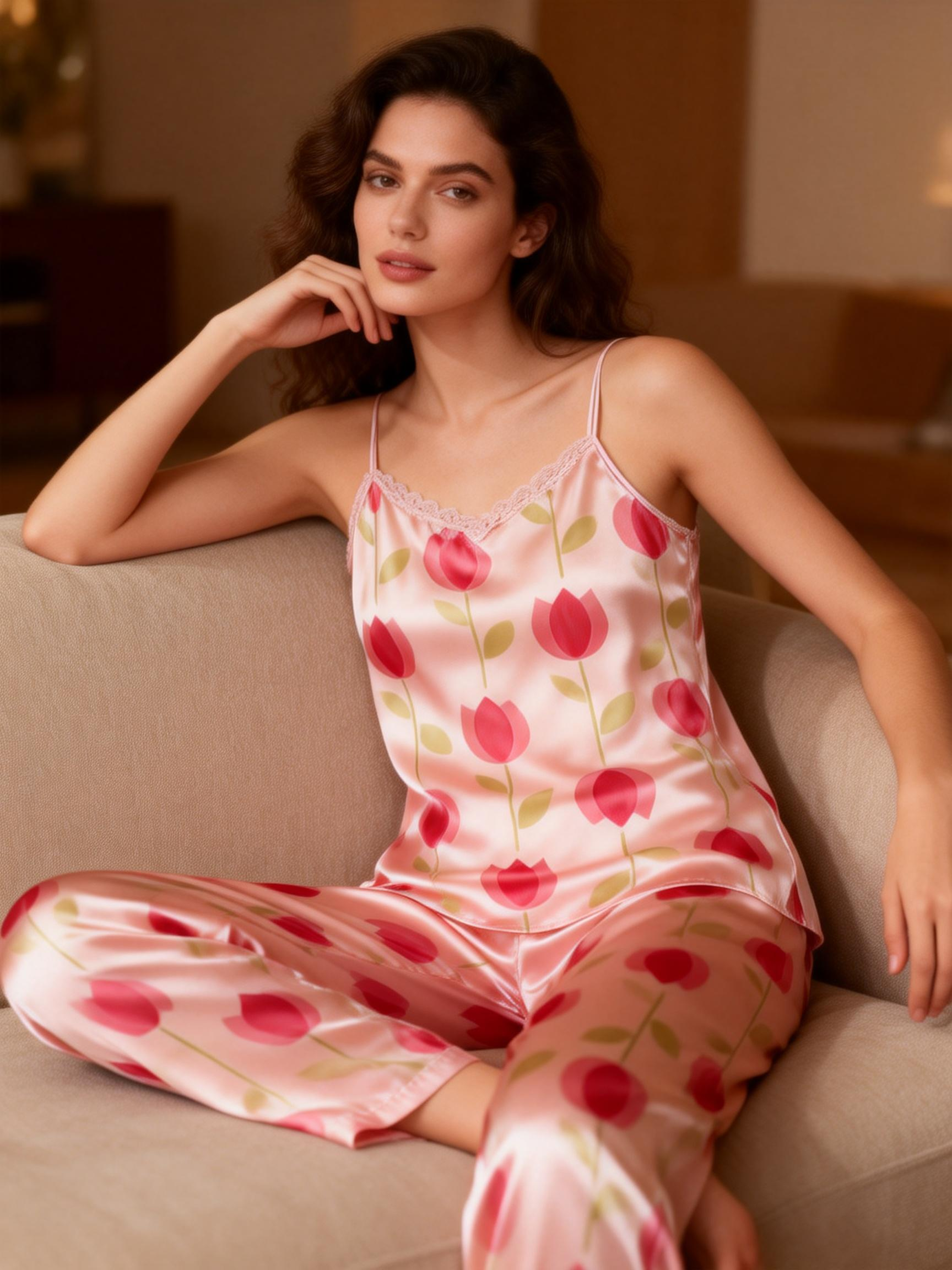 Women's 3-Piece Sweet Floral Satin Loungewear