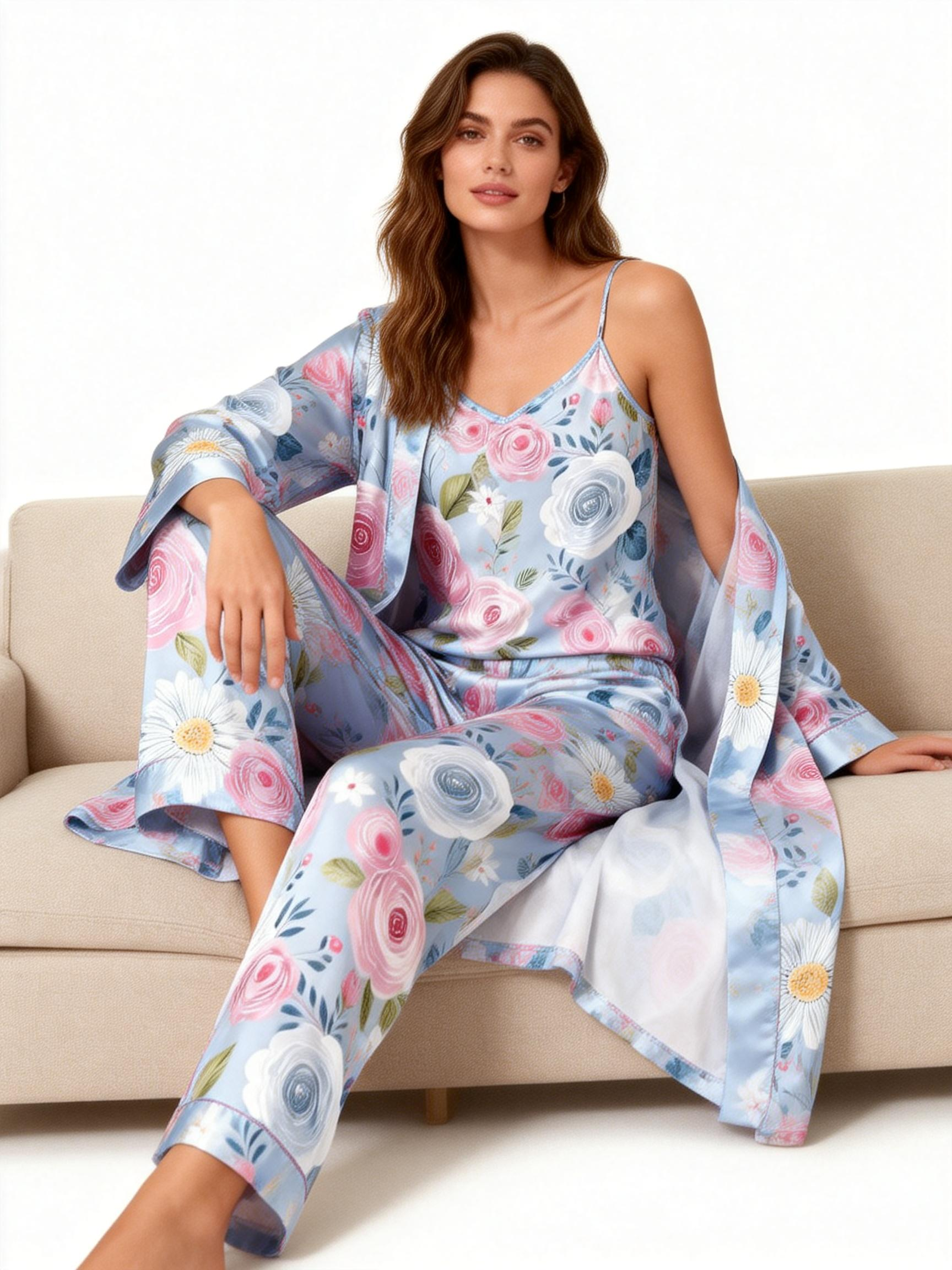 Women's 3-Piece Floral Satin Sleep Set