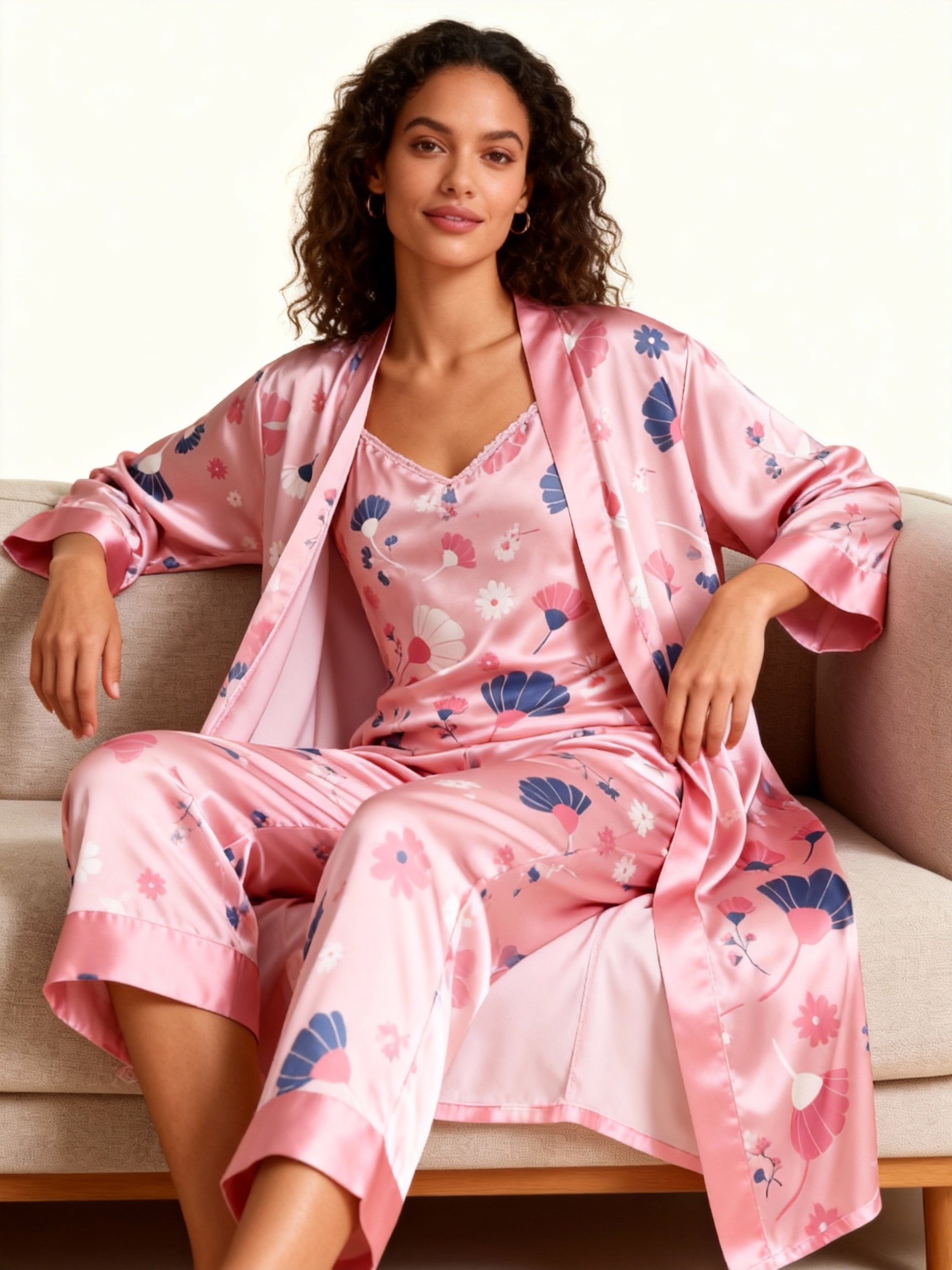 Women's 3-Piece Dreamy Pattern Satin Loungewear