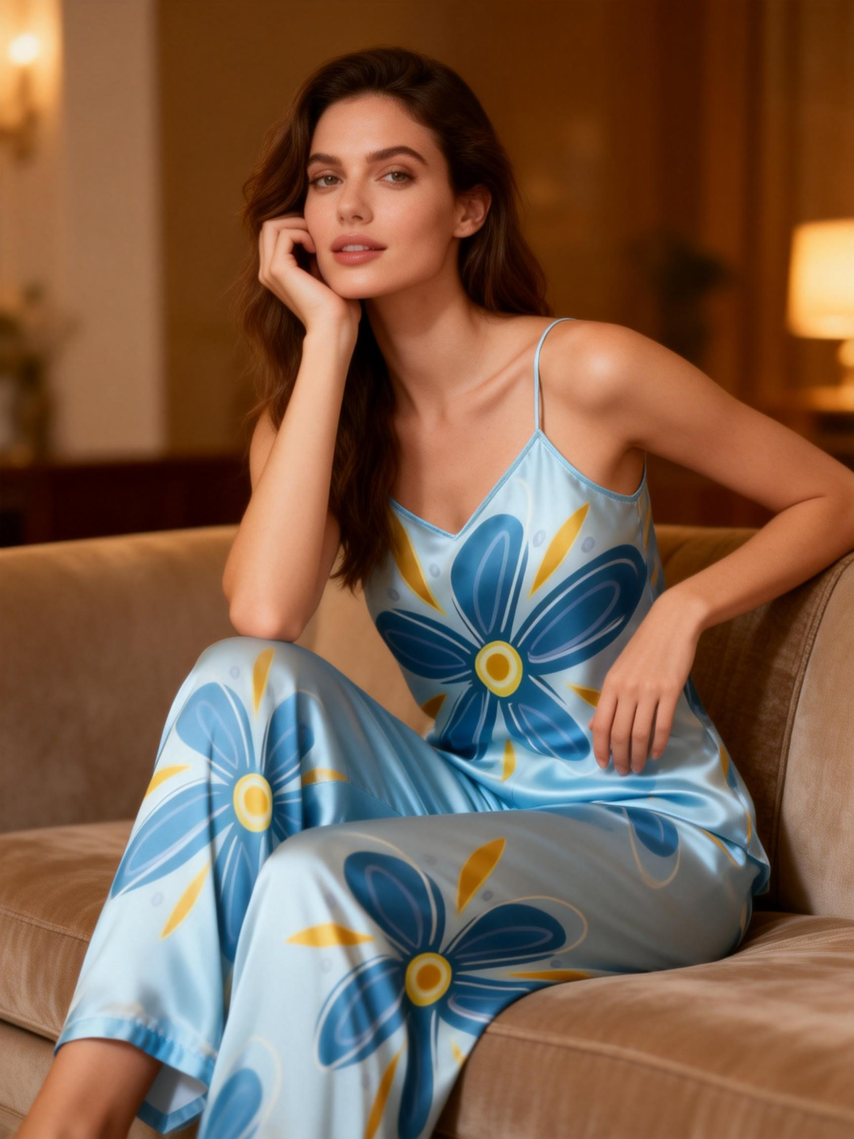 Satin 3 PCS Lounge Set-Women's Abstract Floral